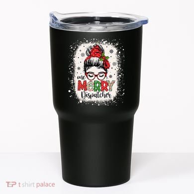 One Merry Dispatcher Messy Bun Christmas Dispatch Tumbler