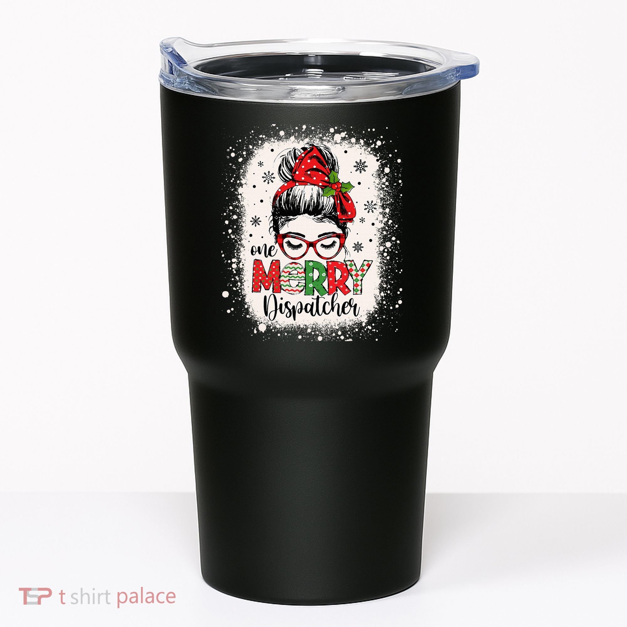 One Merry Dispatcher Messy Bun Christmas Dispatch Tumbler
