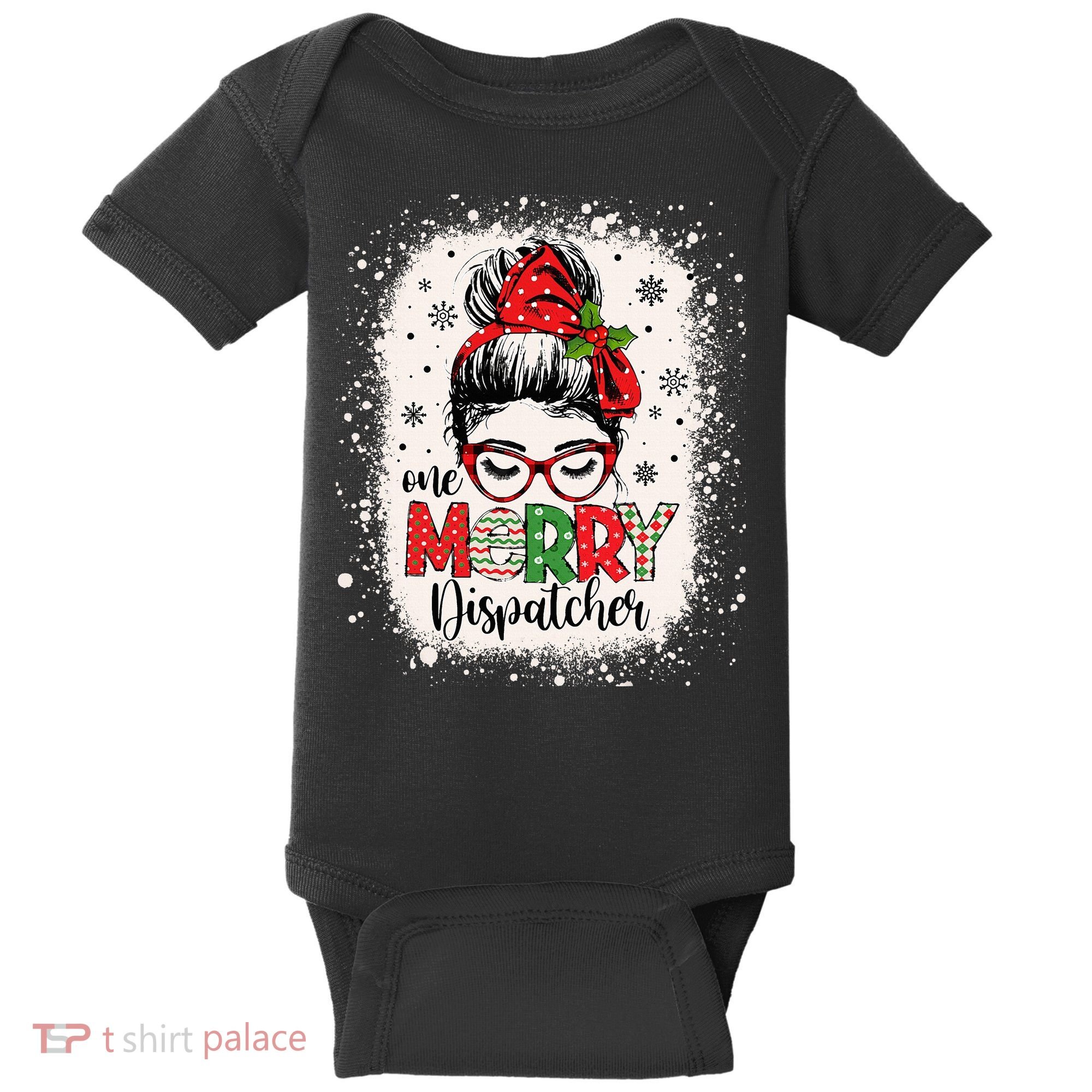 One Merry Dispatcher Messy Bun Christmas Dispatch Baby Bodysuit