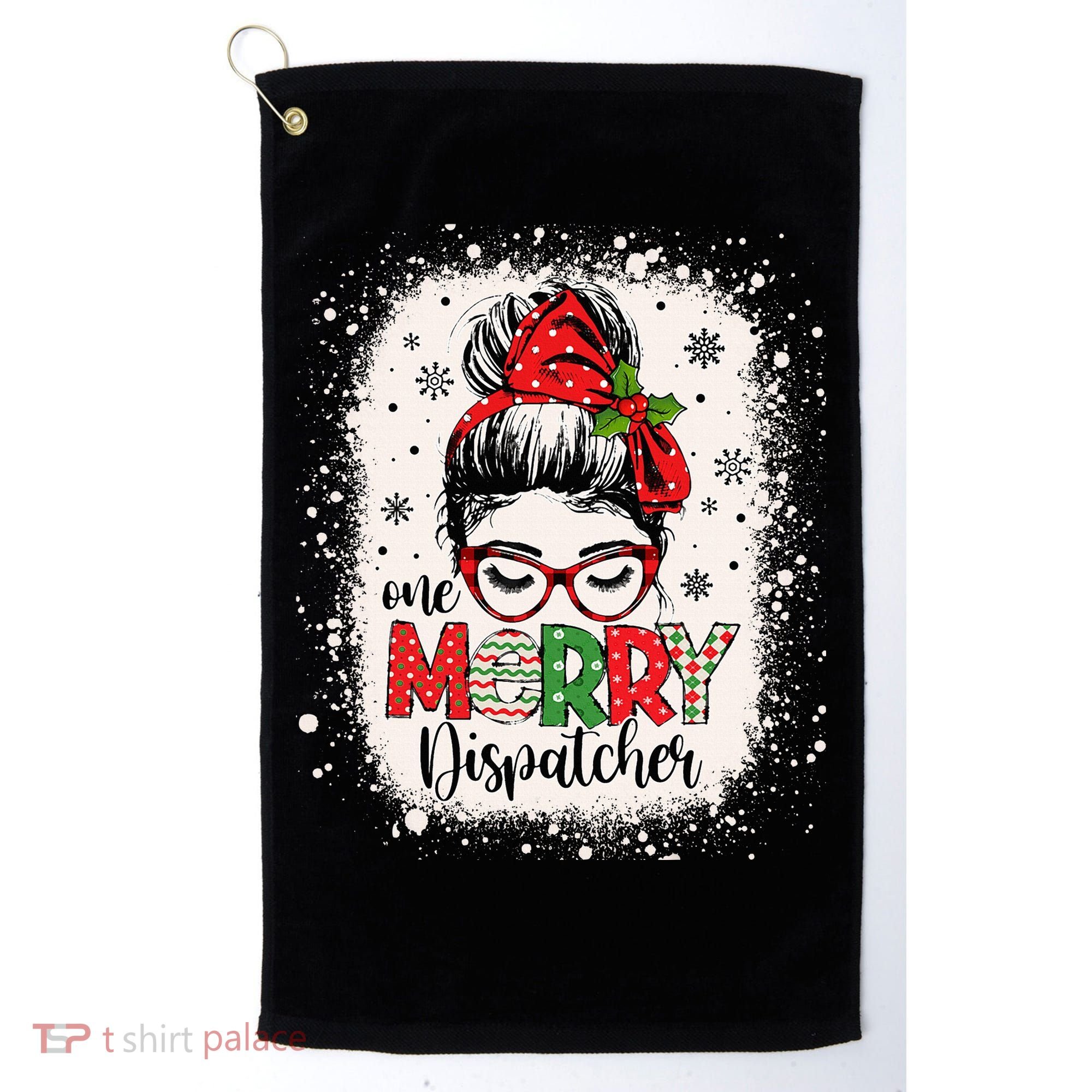 One Merry Dispatcher Messy Bun Christmas Dispatch Golf Towel