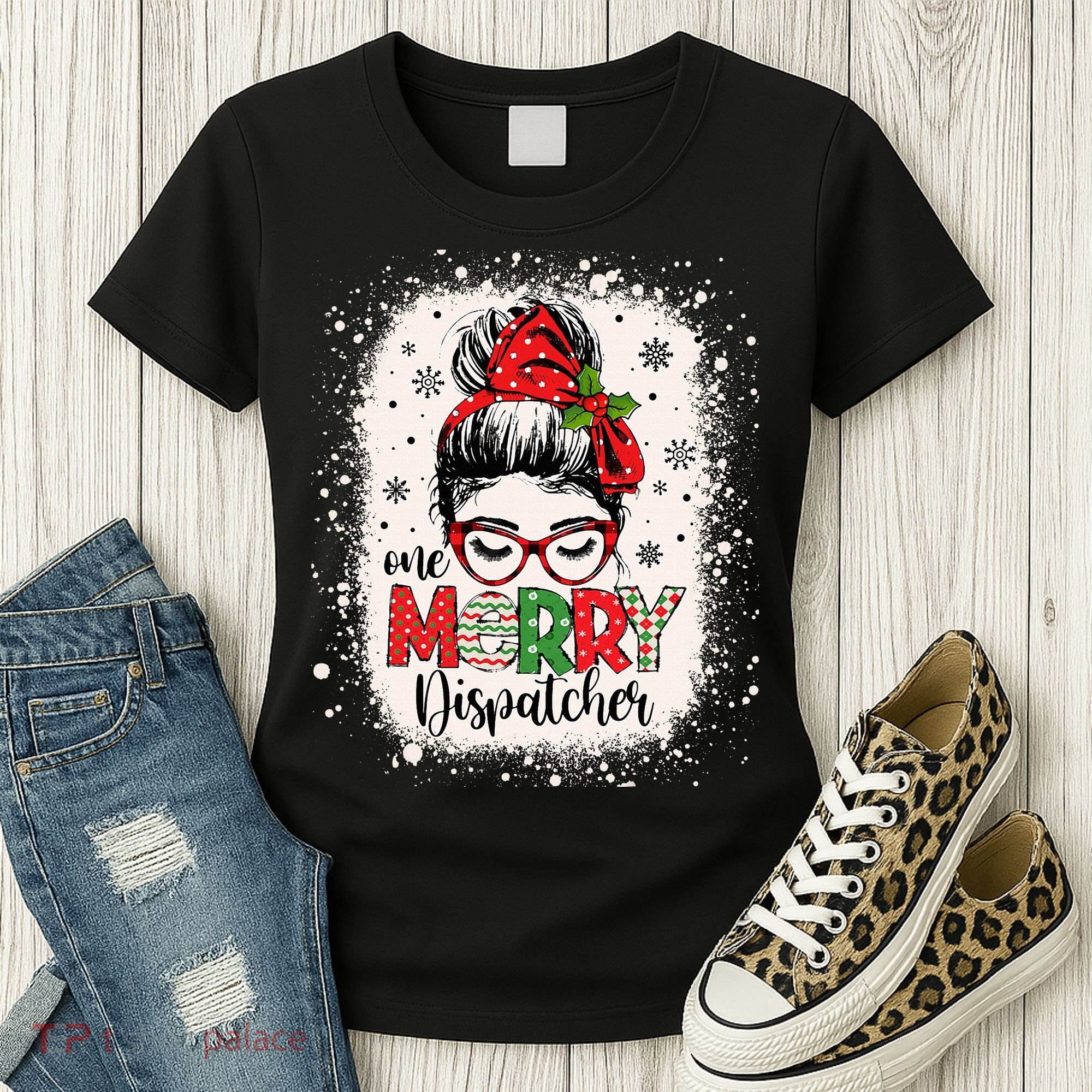 One Merry Dispatcher Messy Bun Christmas Dispatch Women's T-Shirt