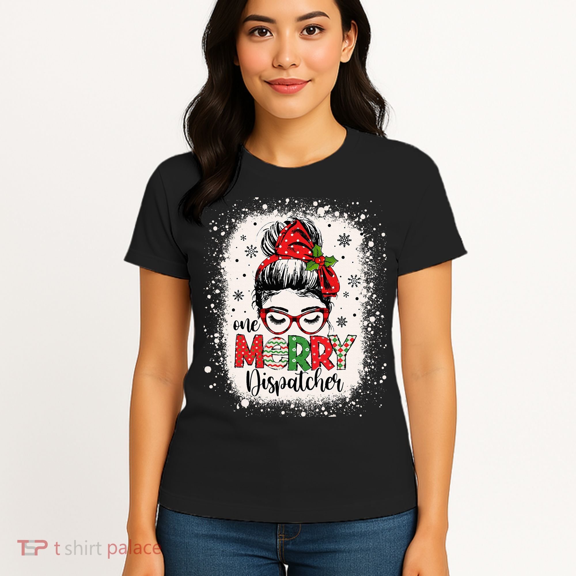 One Merry Dispatcher Messy Bun Christmas Dispatch Women's T-Shirt