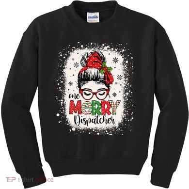 One Merry Dispatcher Messy Bun Christmas Dispatch Kids Sweatshirt
