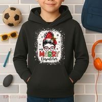 One Merry Dispatcher Messy Bun Christmas Dispatch Kids Hoodie thumb 2