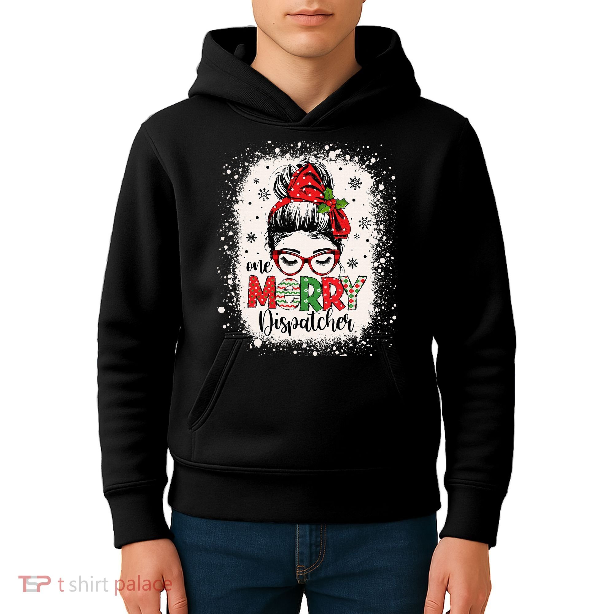 One Merry Dispatcher Messy Bun Christmas Dispatch Kids Hoodie