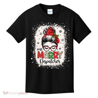 One Merry Dispatcher Messy Bun Christmas Dispatch Kids T-Shirt