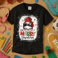 One Merry Dispatcher Messy Bun Christmas Dispatch Kids T-Shirt thumb 3