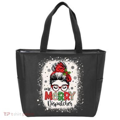 One Merry Dispatcher Messy Bun Christmas Dispatch Tote Bag