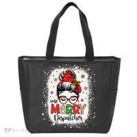 One Merry Dispatcher Messy Bun Christmas Dispatch Tote Bag thumb 0