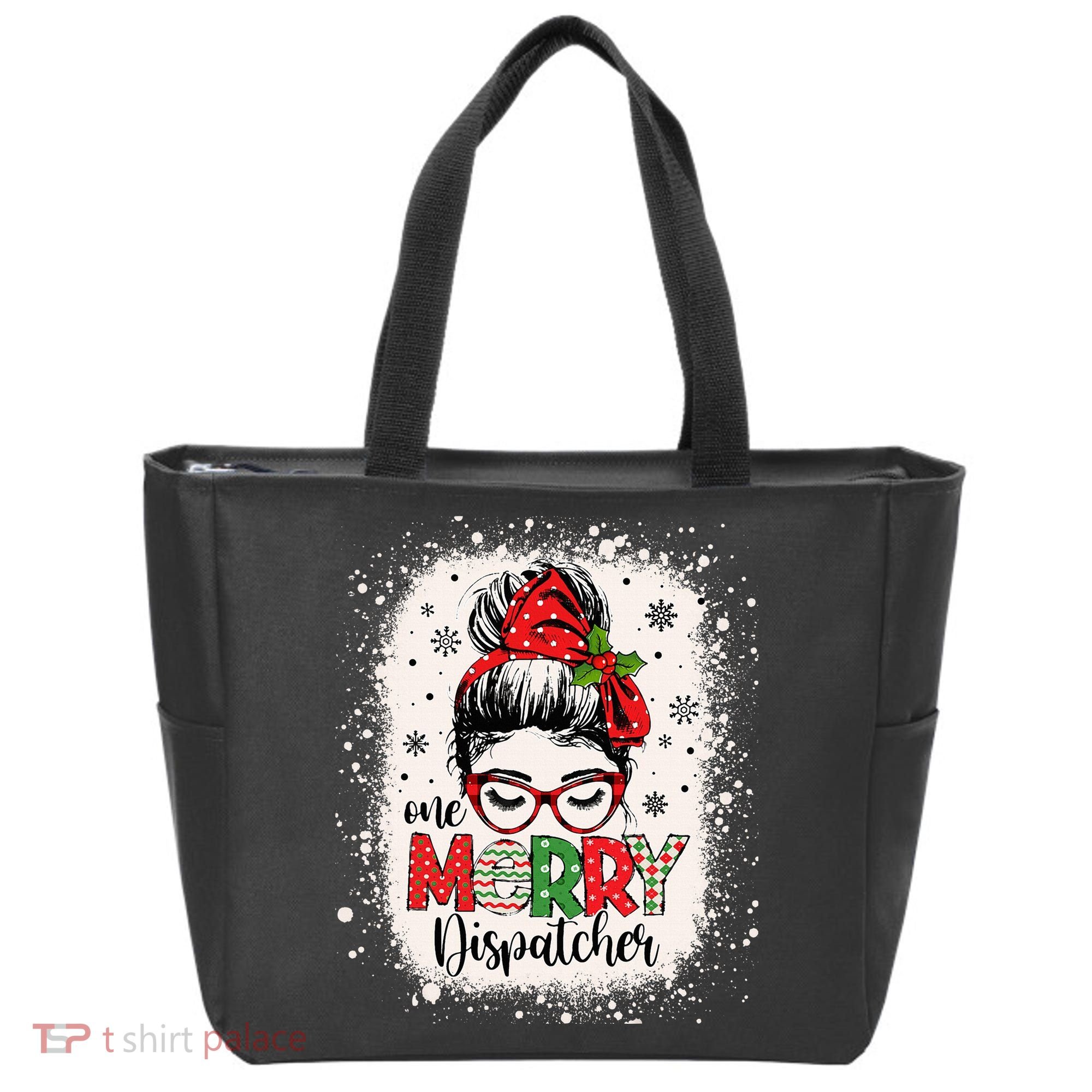 One Merry Dispatcher Messy Bun Christmas Dispatch Tote Bag