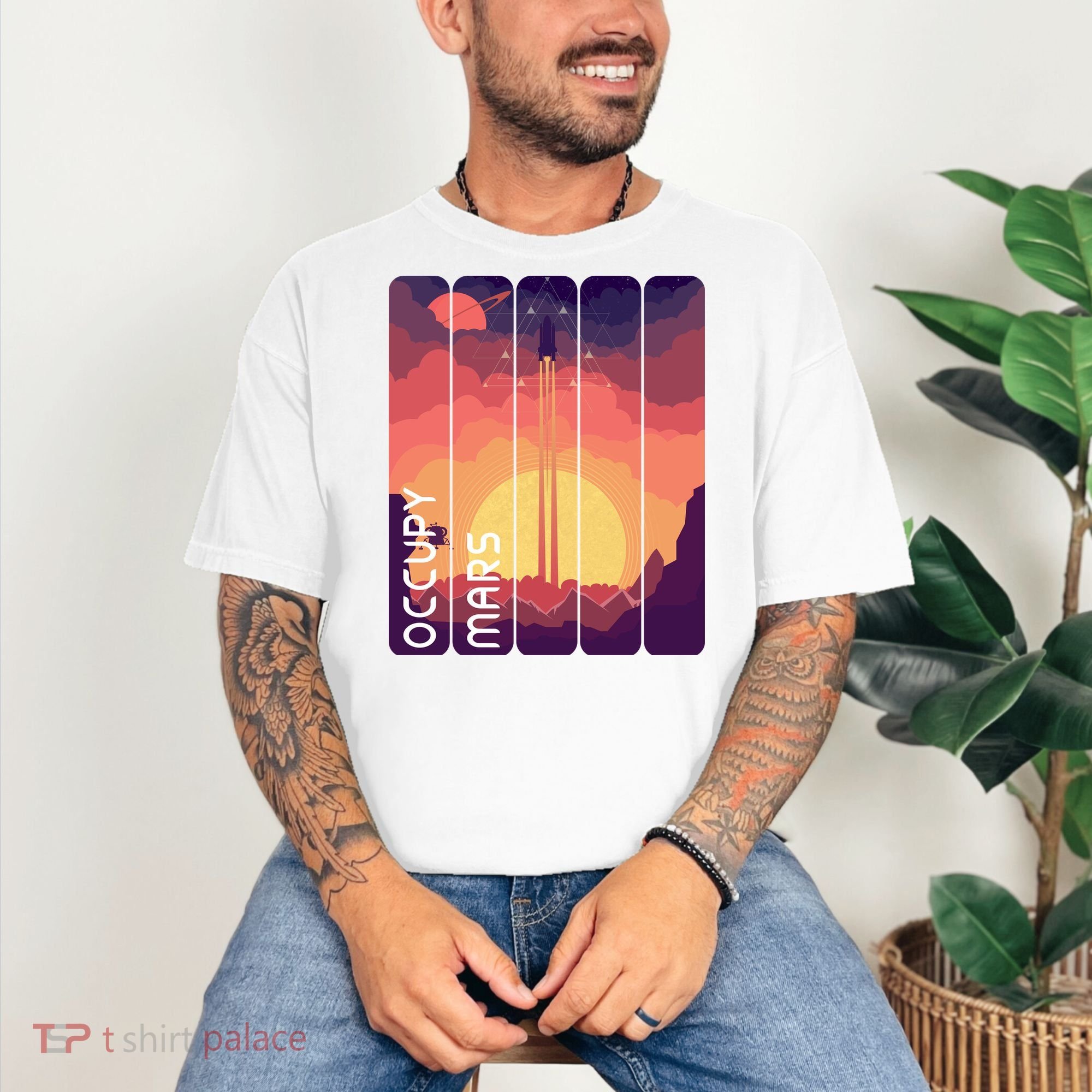 Occupy Mars Elon Musk Spacex Space Landscape Astronaut Planets Stars Comfort Colors T-Shirt