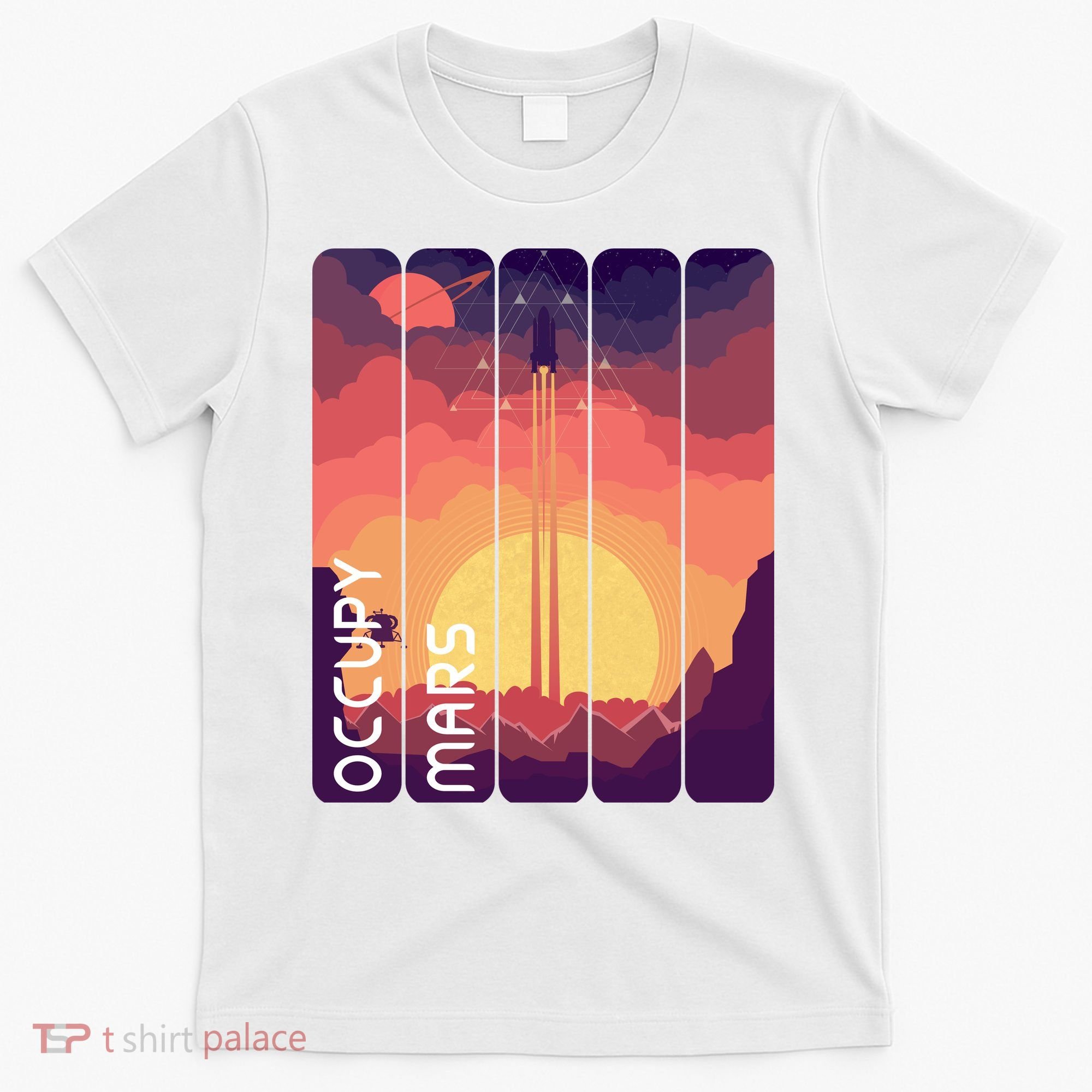 Occupy Mars Elon Musk Spacex Space Landscape Astronaut Planets Stars T-Shirt