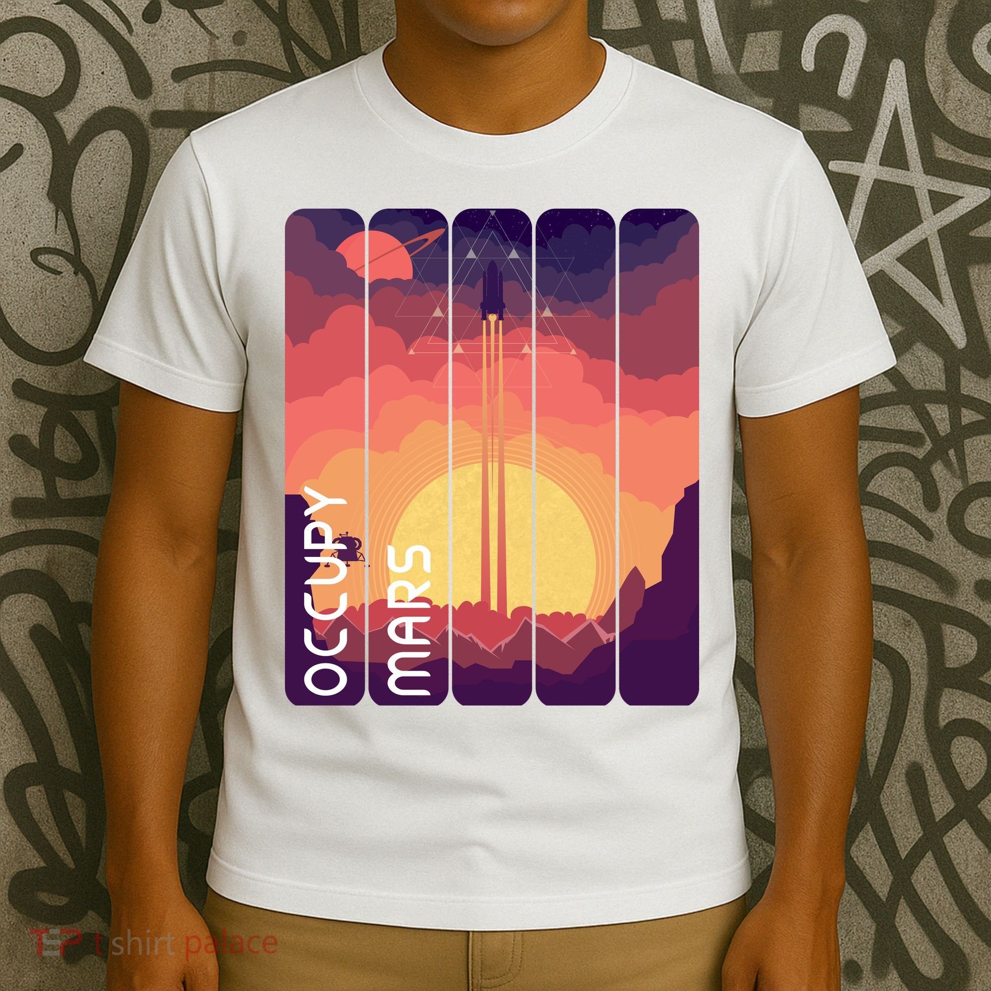 Occupy Mars Elon Musk Spacex Space Landscape Astronaut Planets Stars T-Shirt