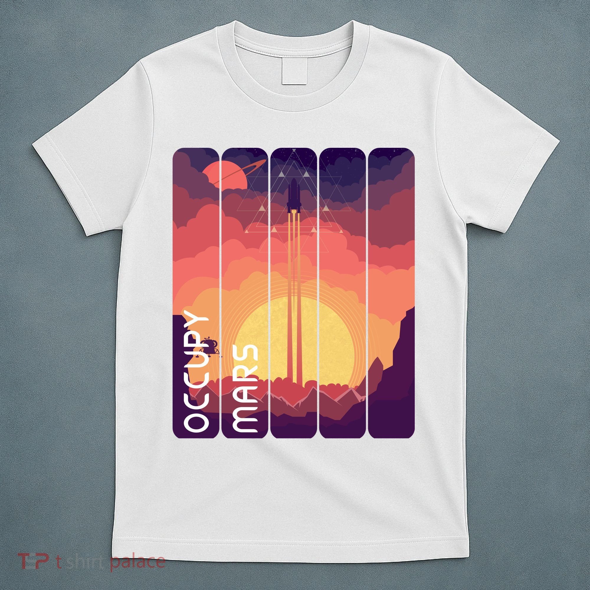 Occupy Mars Elon Musk Spacex Space Landscape Astronaut Planets Stars T-Shirt