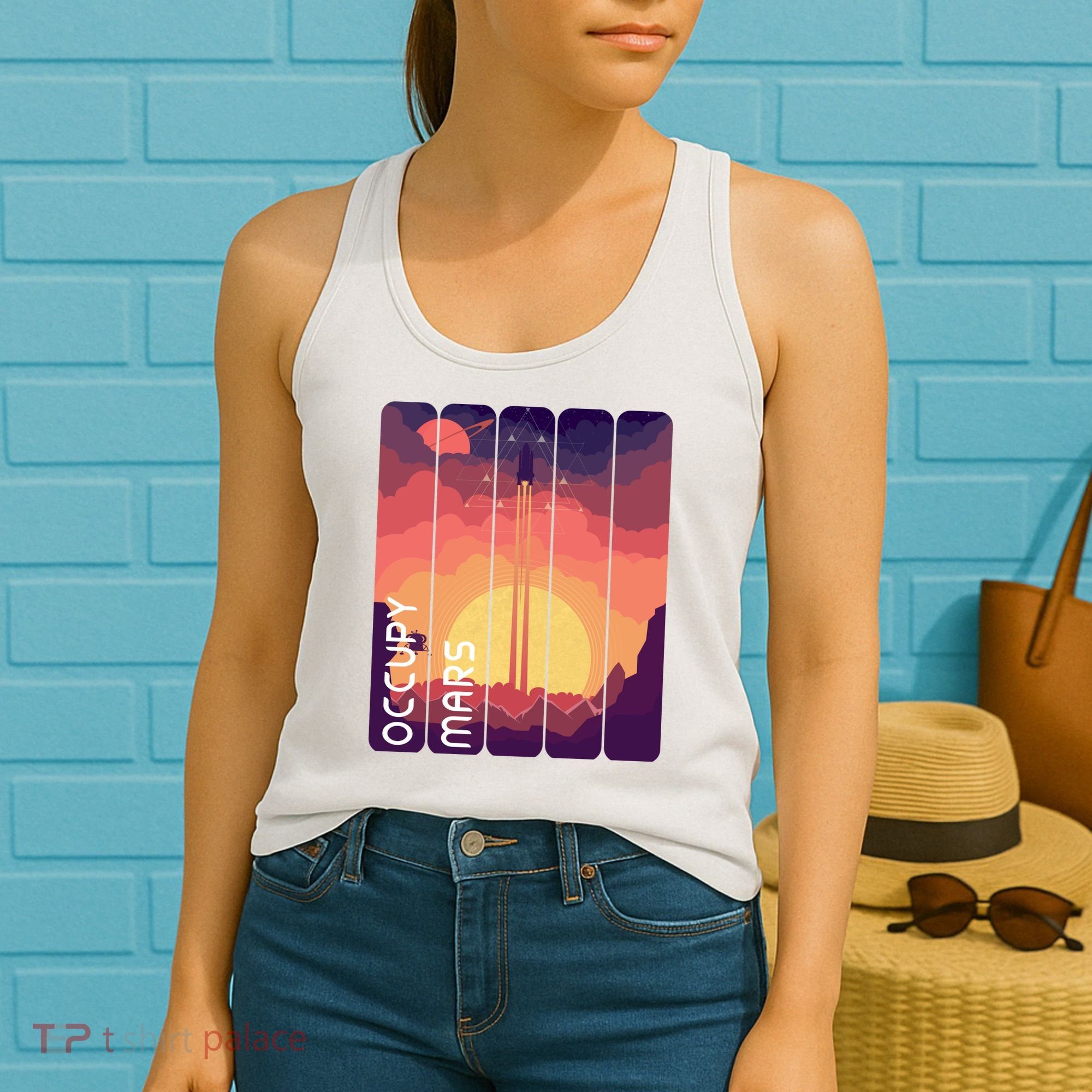 Occupy Mars Elon Musk Spacex Space Landscape Astronaut Planets Stars Women's Tank Top