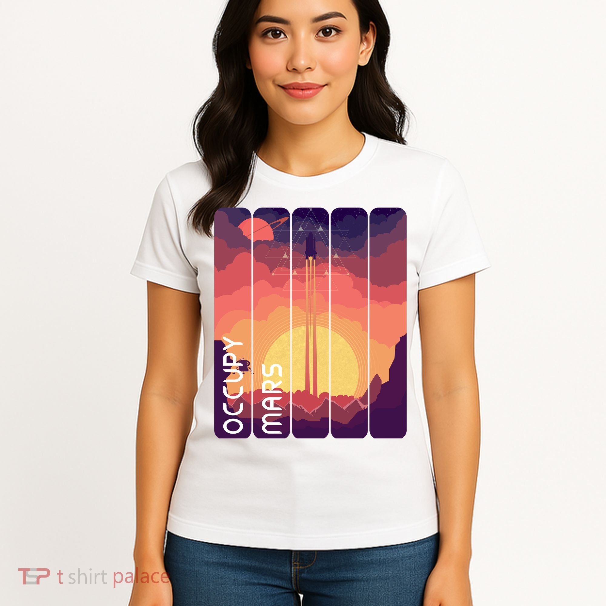 Occupy Mars Elon Musk Spacex Space Landscape Astronaut Planets Stars Women's T-Shirt