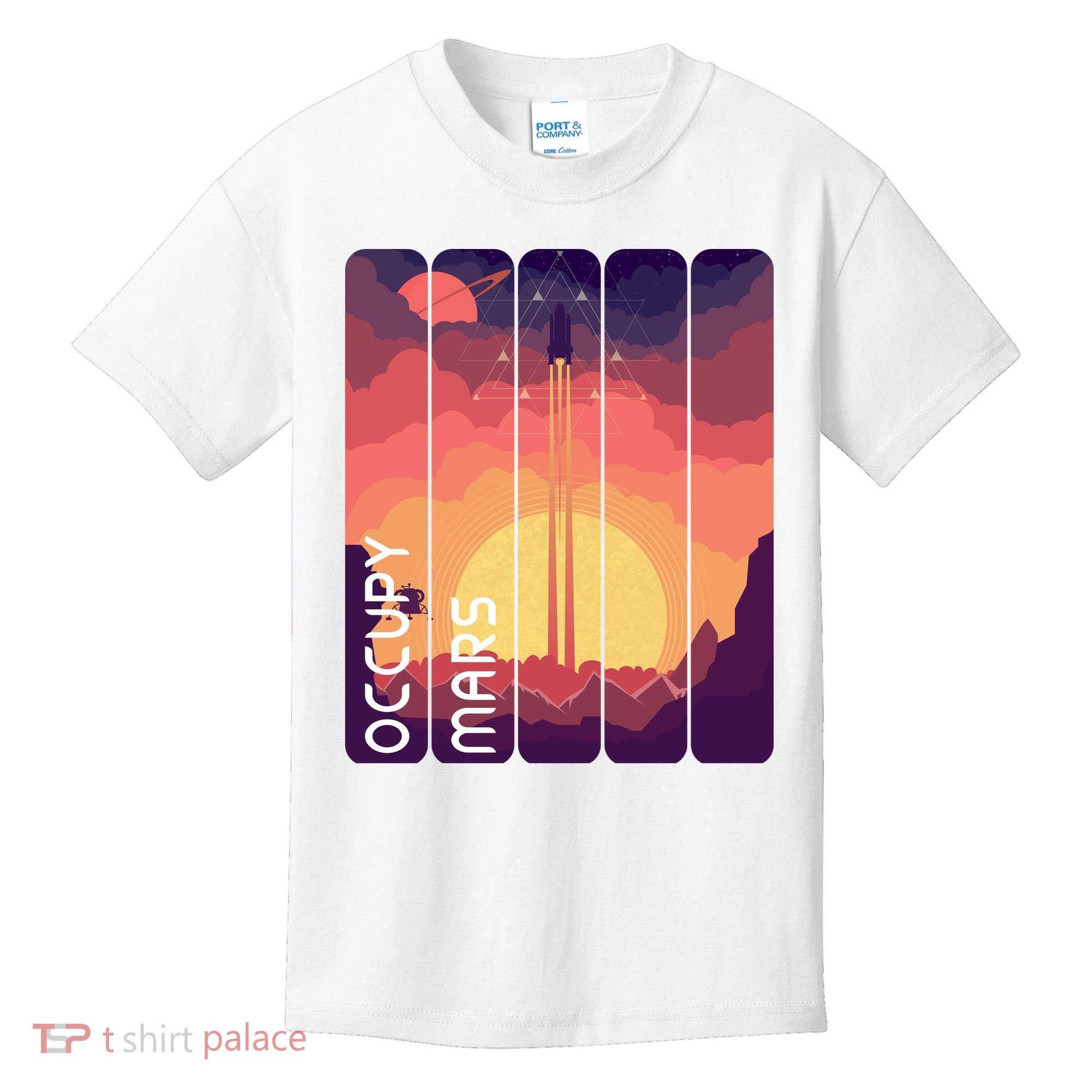 Occupy Mars Elon Musk Spacex Space Landscape Astronaut Planets Stars Kids T-Shirt