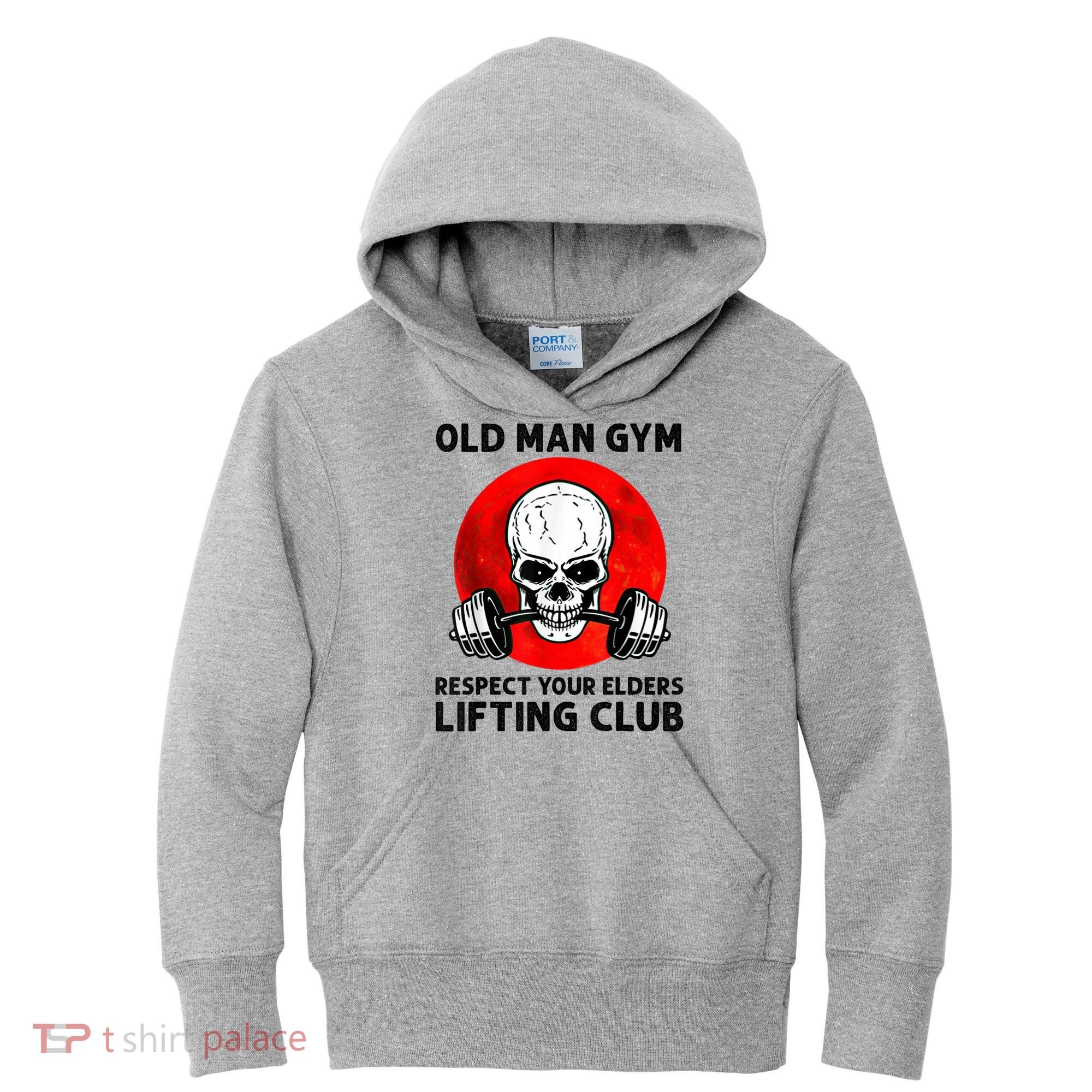Old Man Gym Respect Your Elders Lifting Clubs Weightlifting Kids Hoodie