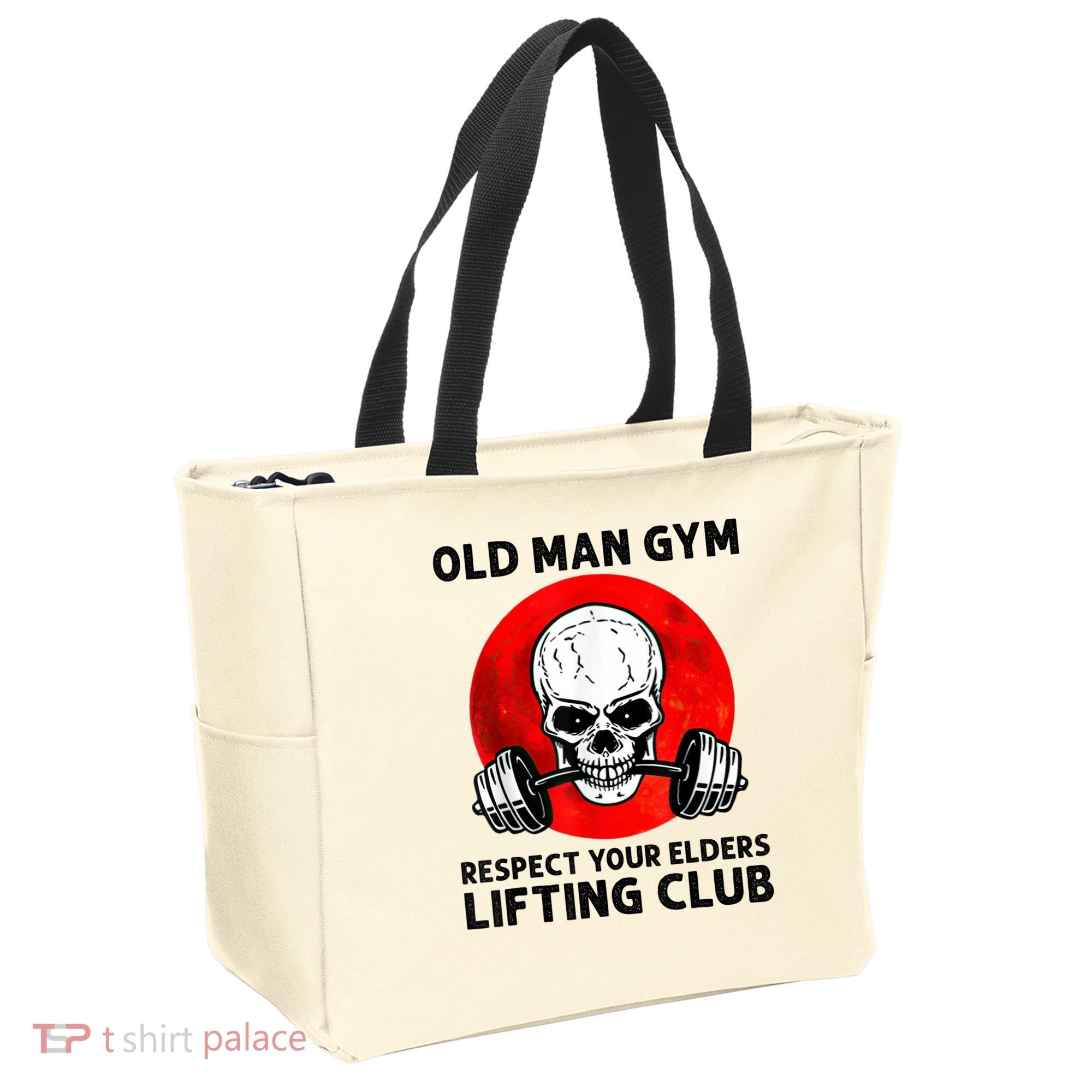 Old Man Gym Respect Your Elders Lifting Clubs Weightlifting Tote Bag