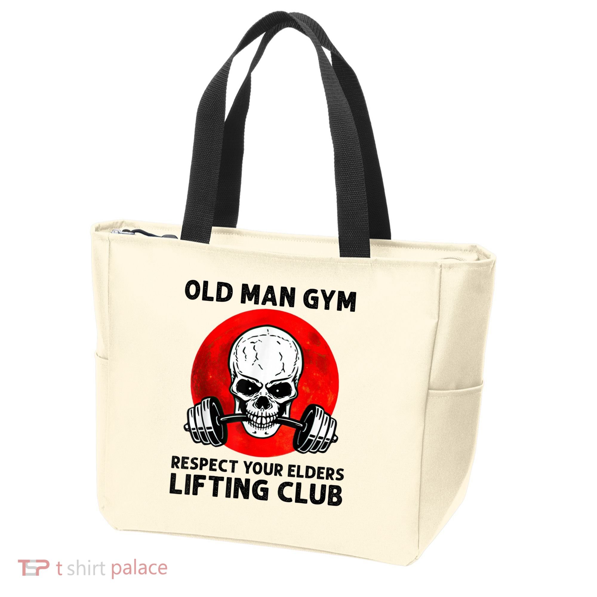 Old Man Gym Respect Your Elders Lifting Clubs Weightlifting Tote Bag