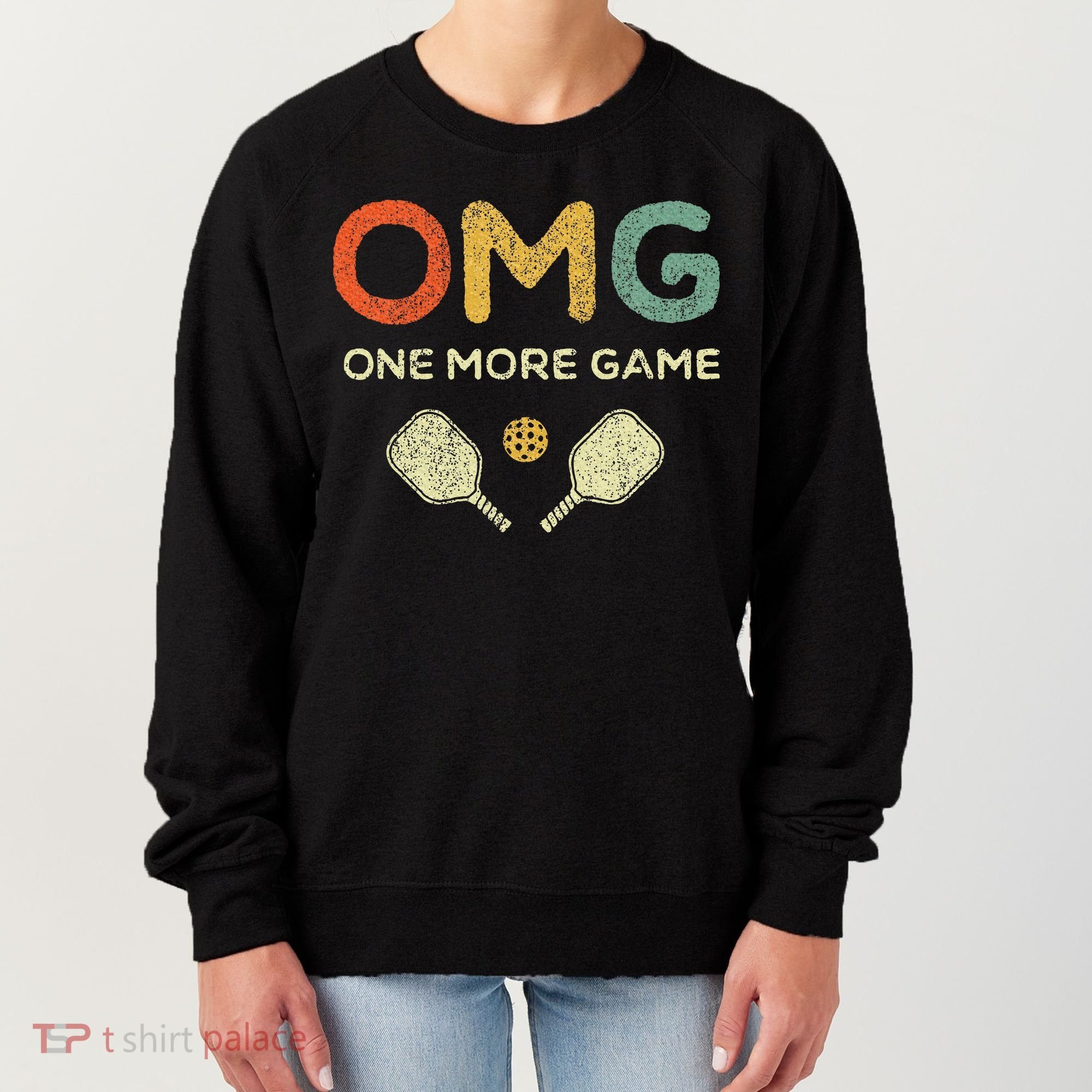 One More Game Omg Retro Funny Pickleball Lover Pickle Ball Women's Sweatshirt