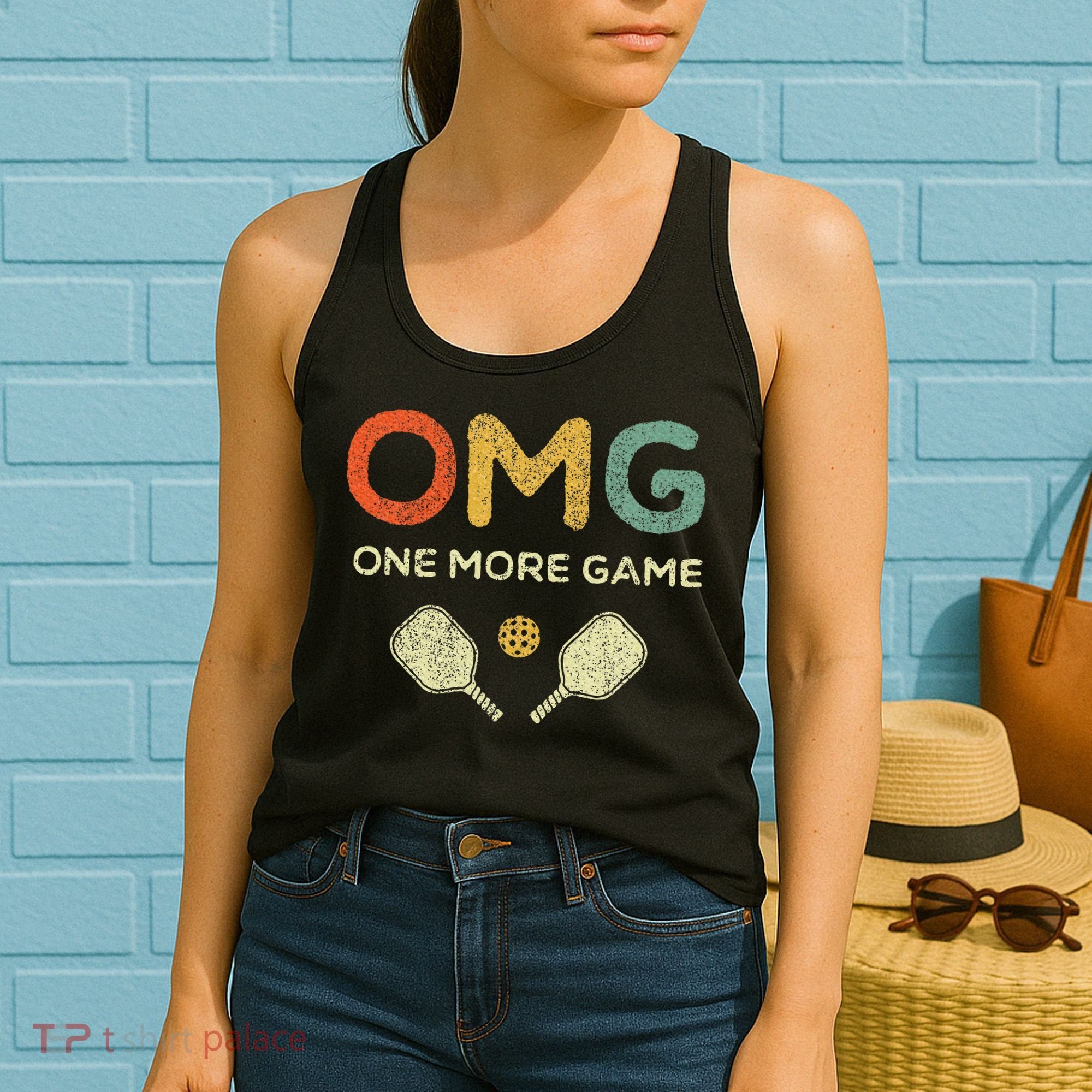One More Game Omg Retro Funny Pickleball Lover Pickle Ball Women's Tank Top