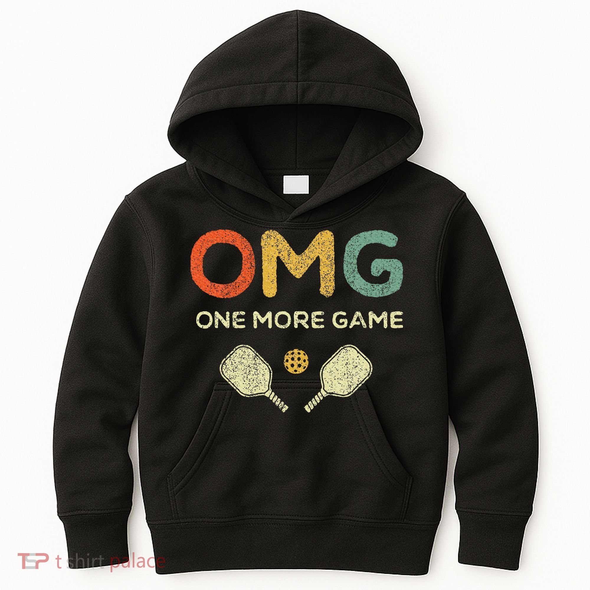 One More Game Omg Retro Funny Pickleball Lover Pickle Ball Kids Hoodie