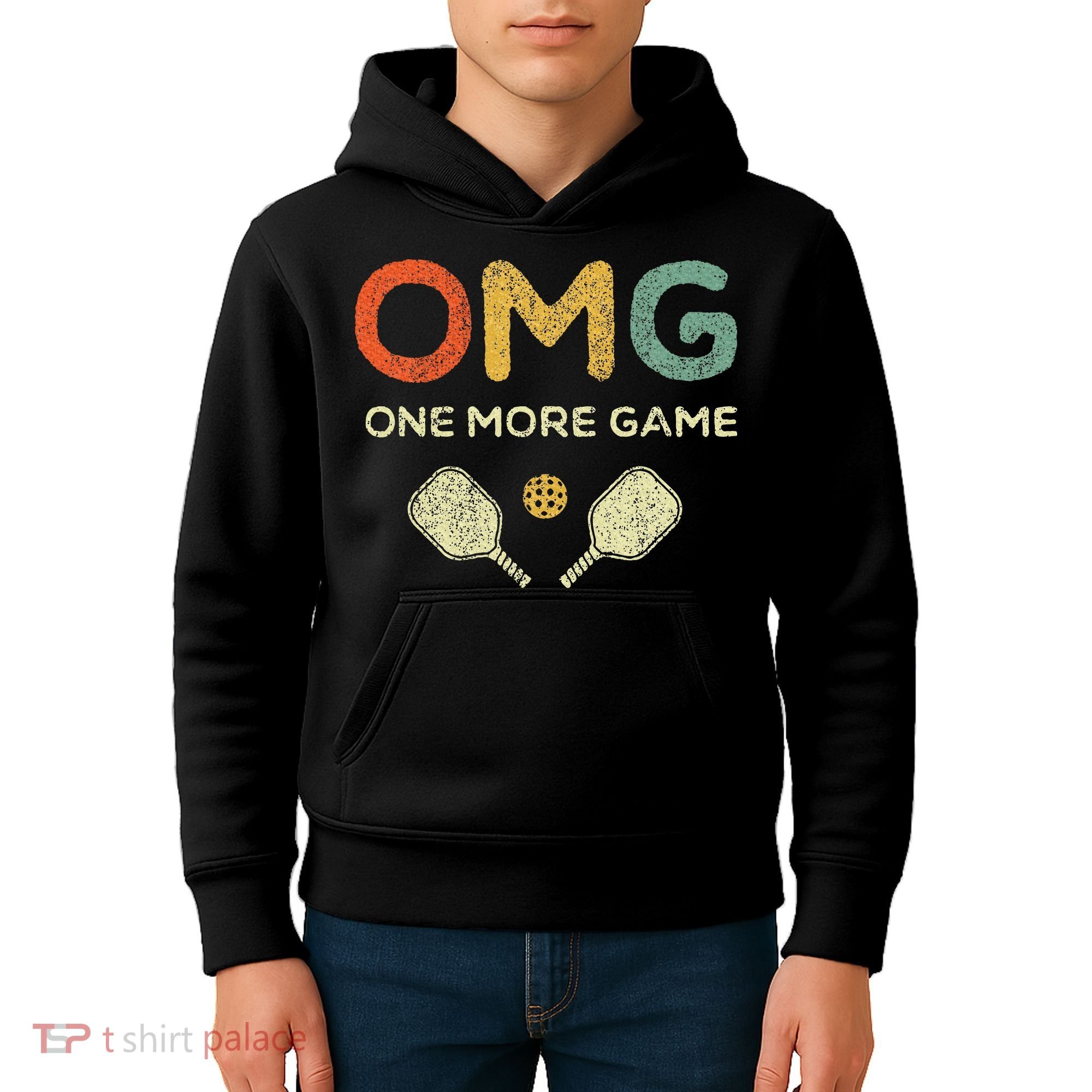 One More Game Omg Retro Funny Pickleball Lover Pickle Ball Kids Hoodie