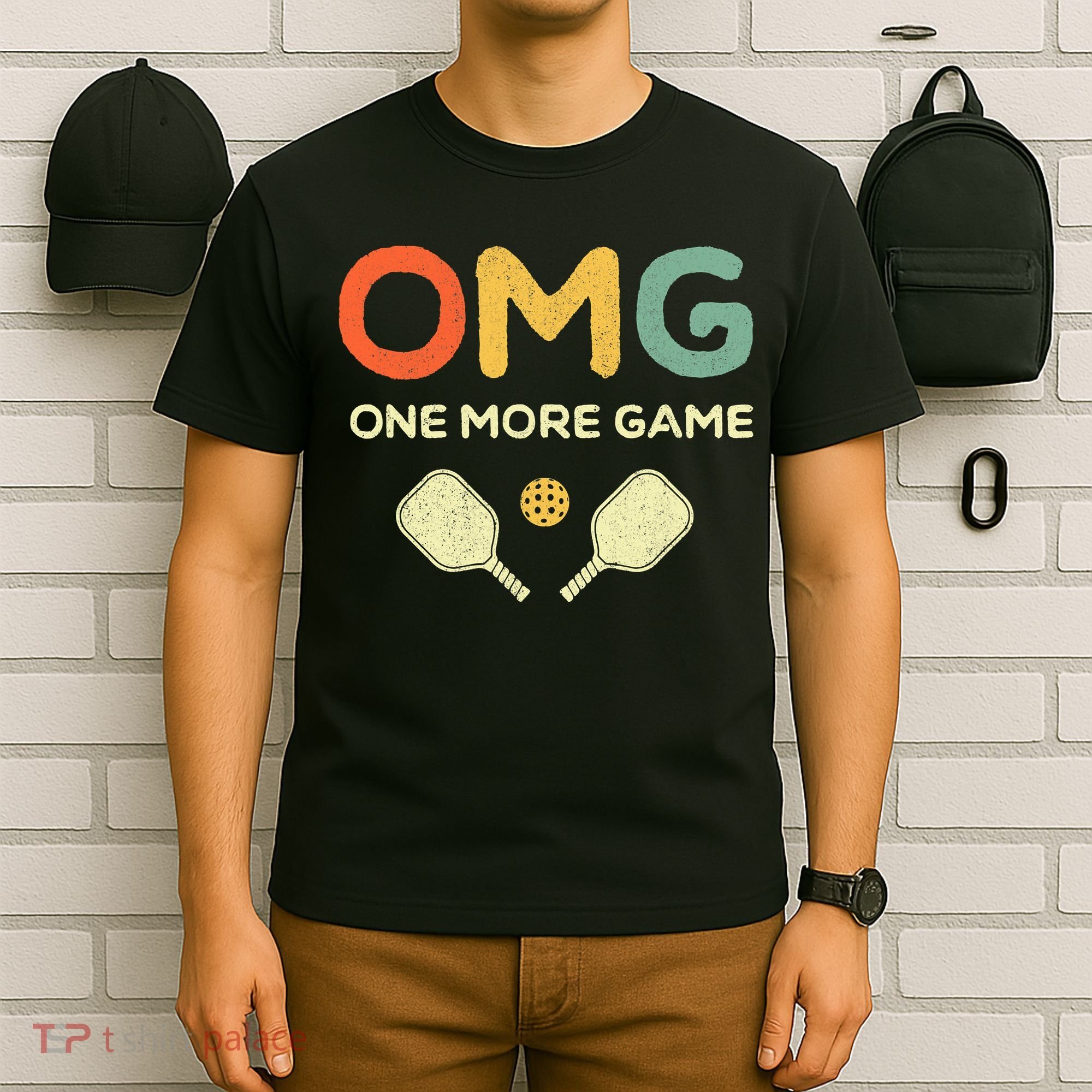 One More Game OMG Retro Funny Pickleball Lover Pickle Ball T-Shirt