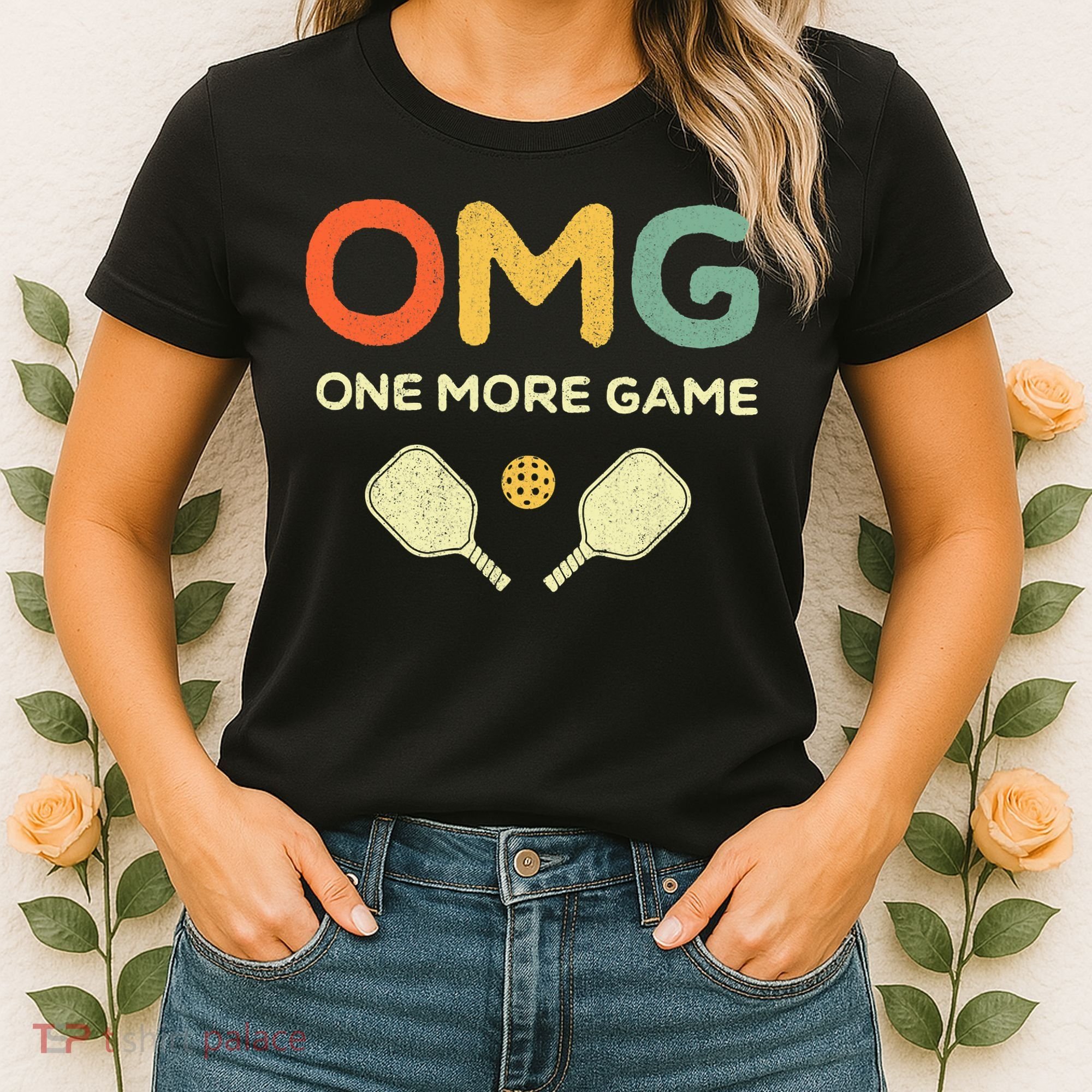 One More Game OMG Retro Funny Pickleball Lover Pickle Ball Women's T-Shirt