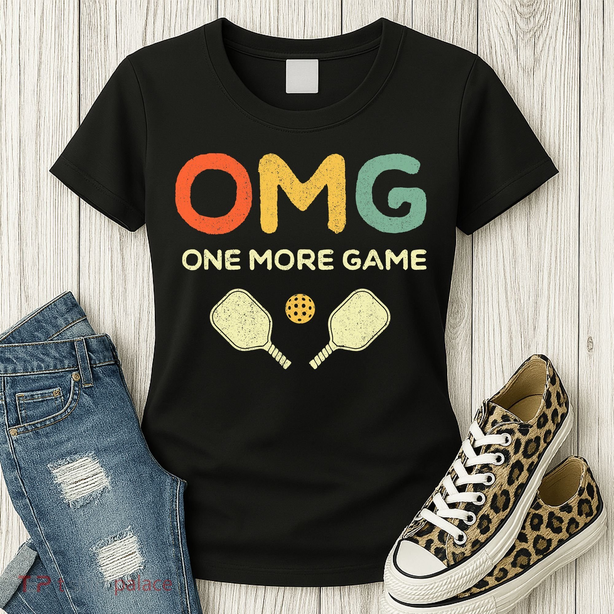 One More Game OMG Retro Funny Pickleball Lover Pickle Ball Women's T-Shirt