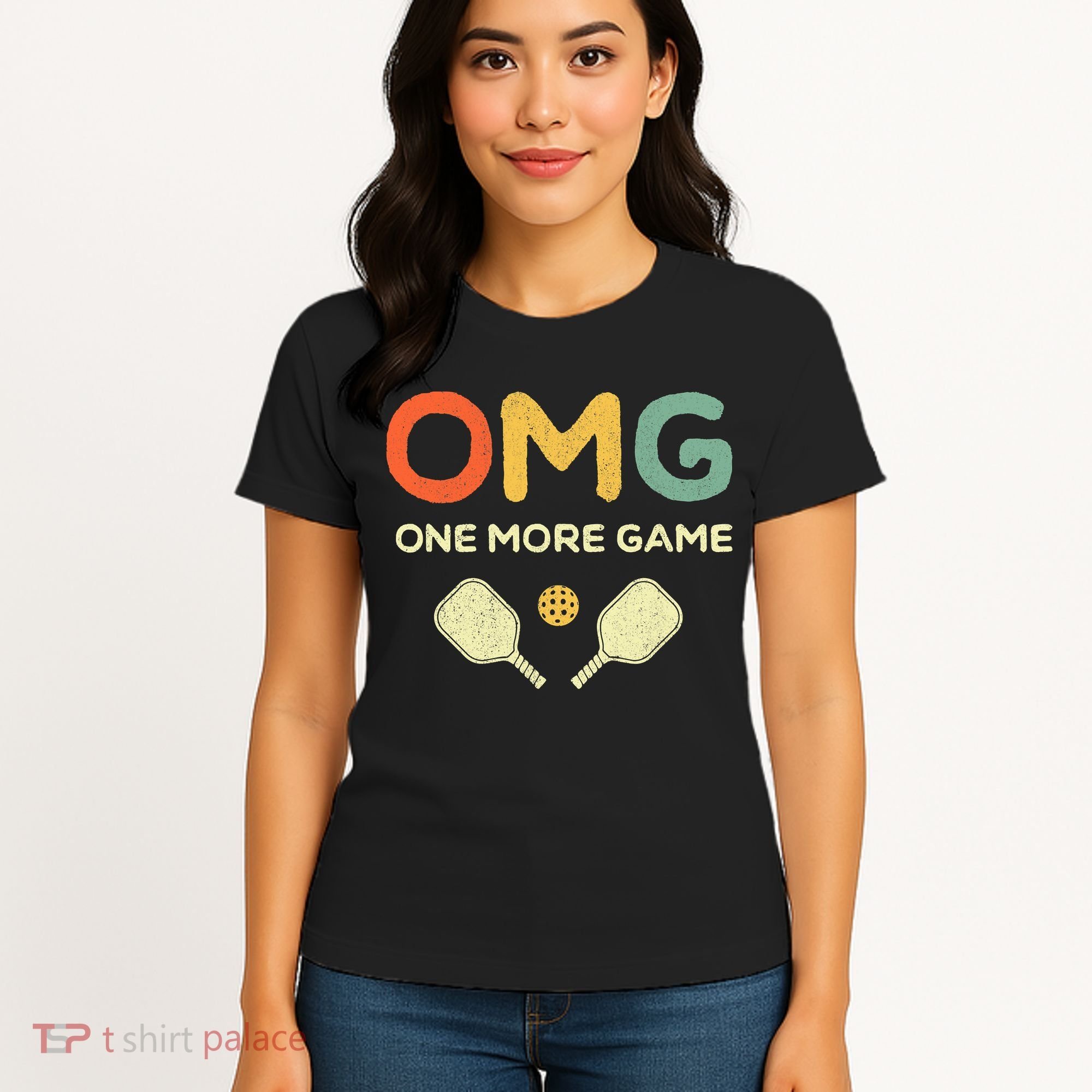 One More Game OMG Retro Funny Pickleball Lover Pickle Ball Women's T-Shirt