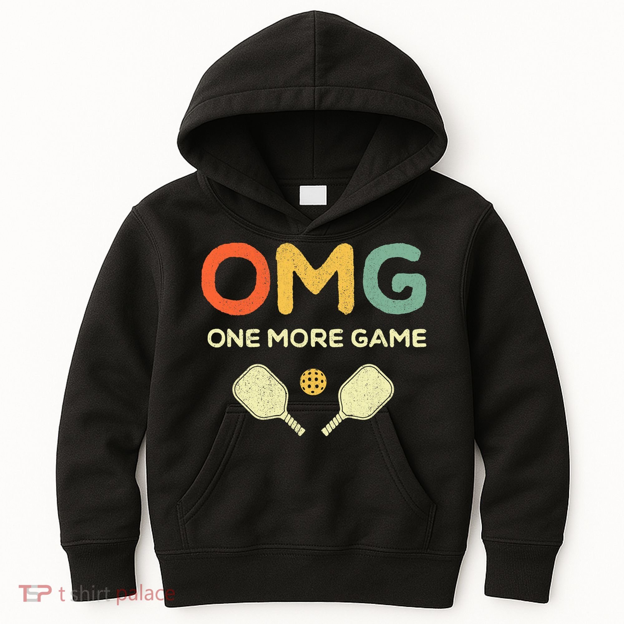 One More Game OMG Retro Funny Pickleball Lover Pickle Ball Kids Hoodie