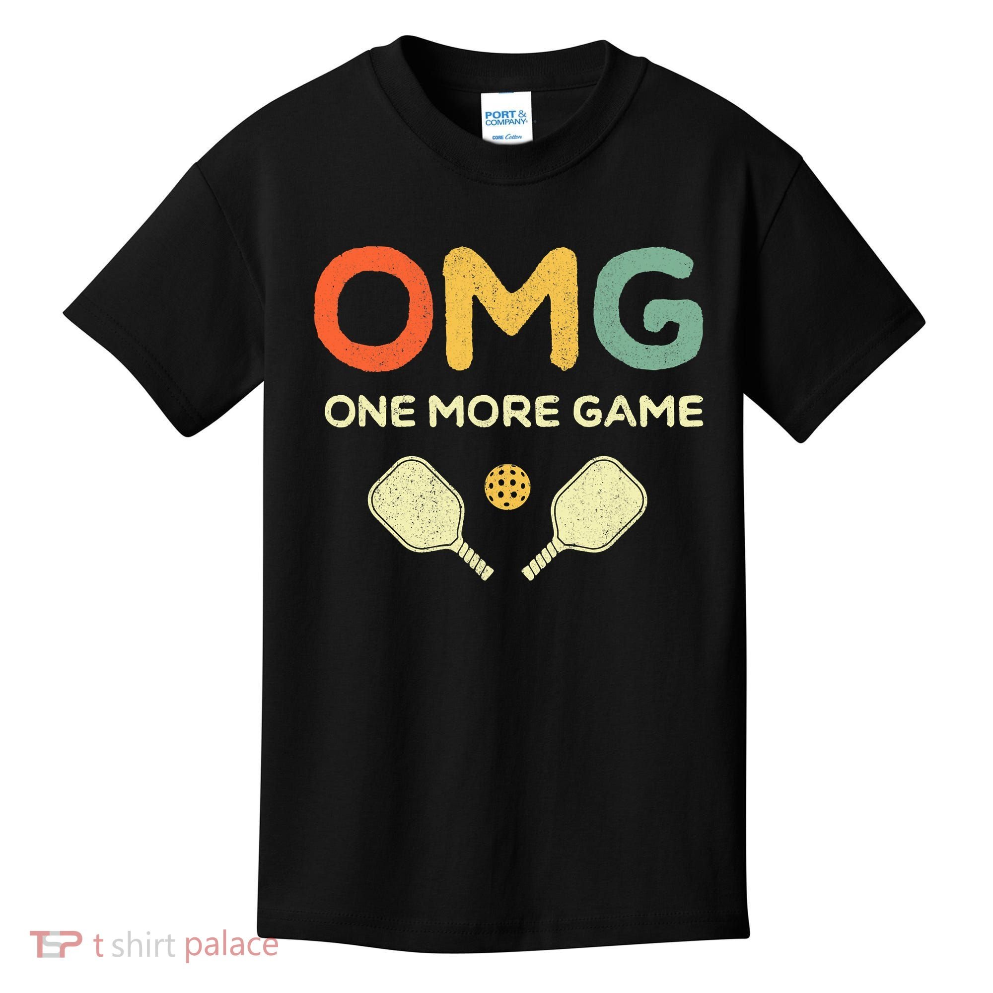 One More Game OMG Retro Funny Pickleball Lover Pickle Ball Kids T-Shirt