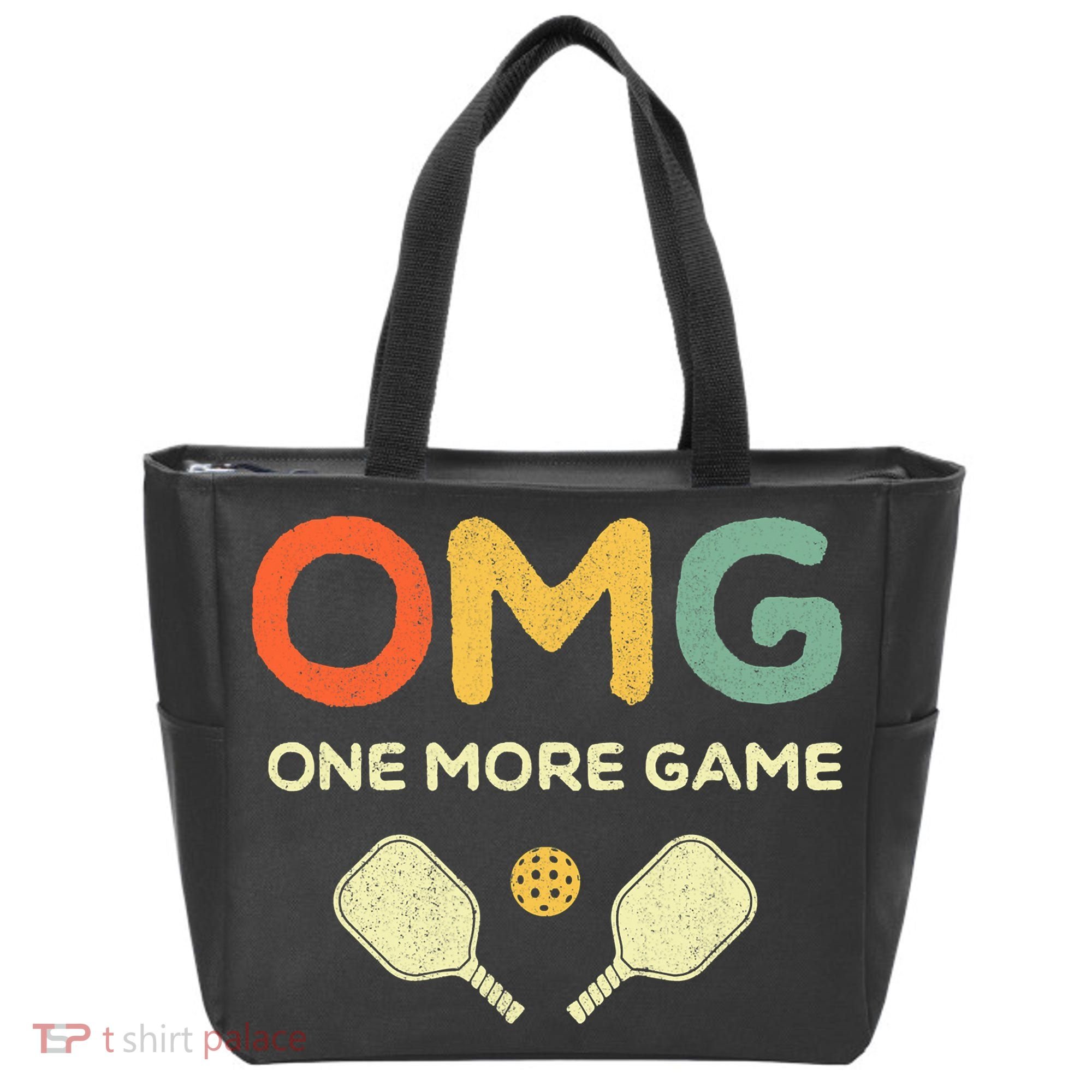 One More Game OMG Retro Funny Pickleball Lover Pickle Ball Tote Bag