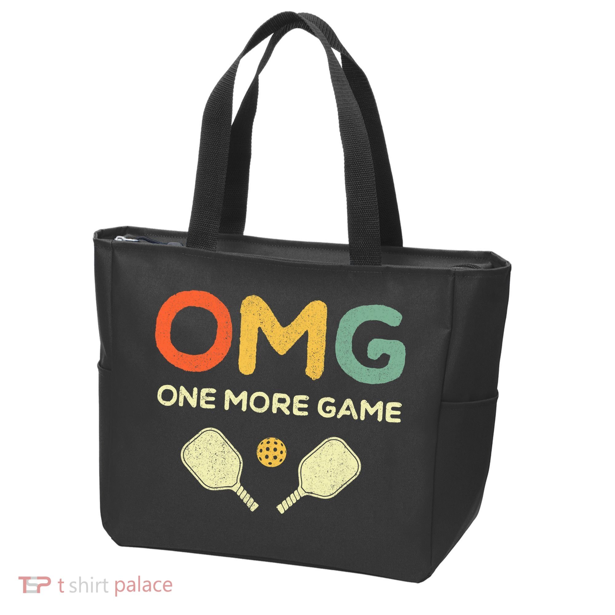 One More Game OMG Retro Funny Pickleball Lover Pickle Ball Tote Bag