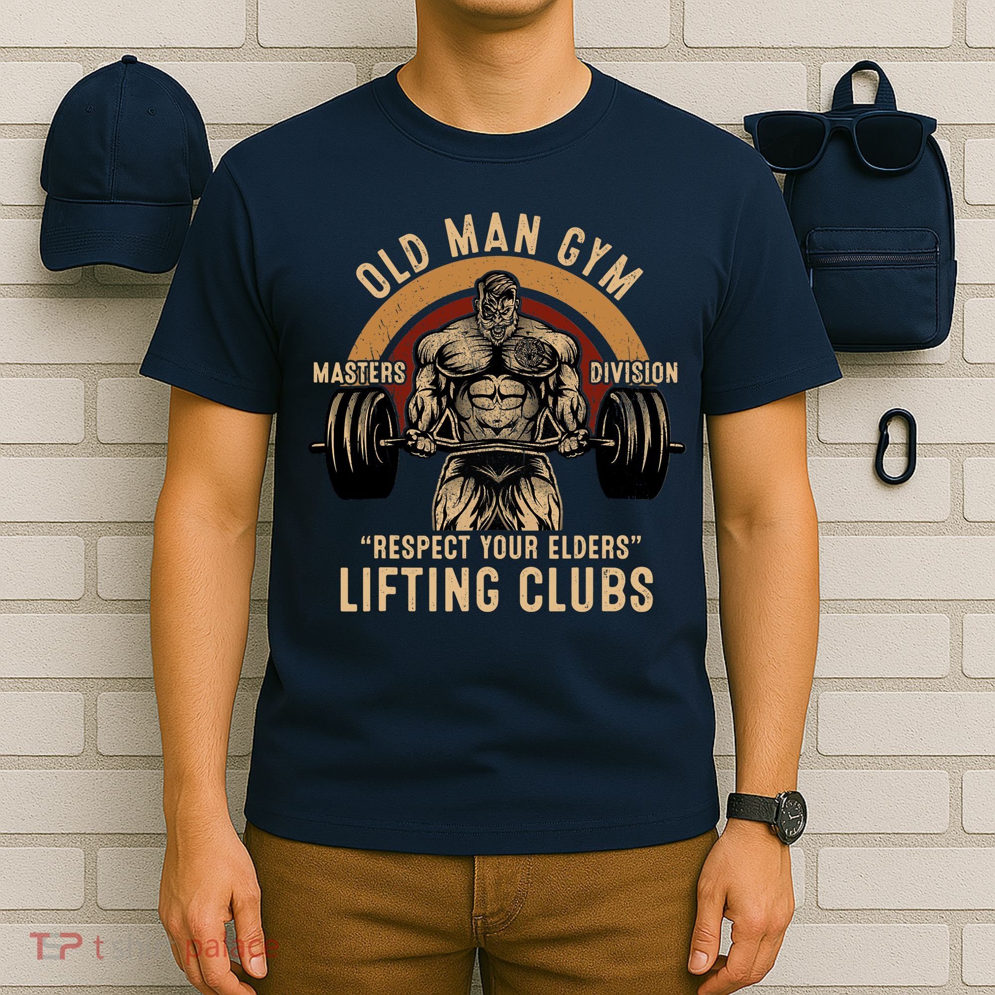 Old Man Gym Respect Your Elders Lifting Clubs Weightlifting T-Shirt