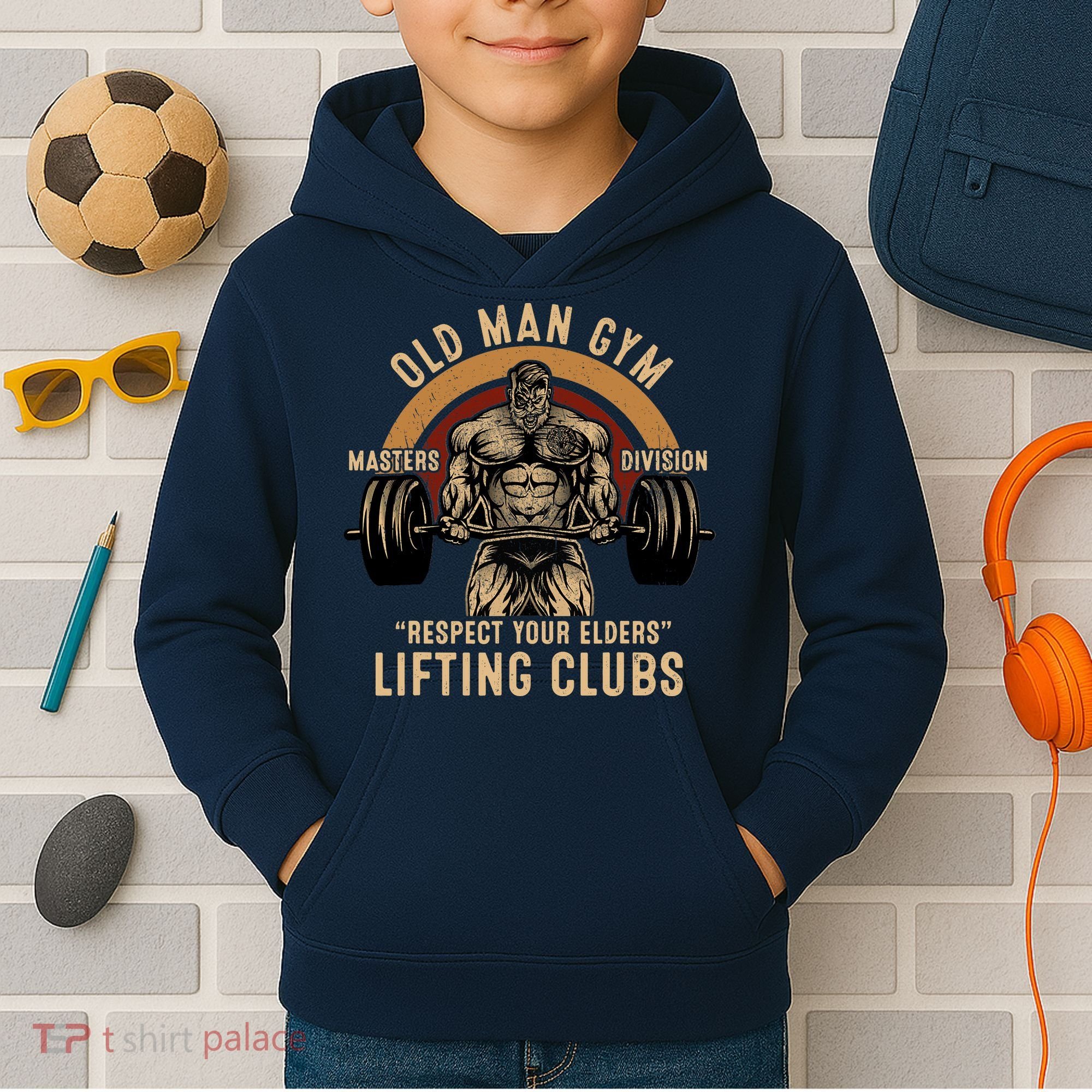 Old Man Gym Respect Your Elders Lifting Clubs Weightlifting Kids Hoodie