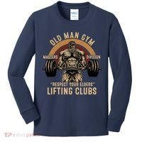 Old Man Gym Respect Your Elders Lifting Clubs Weightlifting Kids Long Sleeve Shirt thumb 0