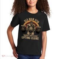 Old Man Gym Respect Your Elders Lifting Clubs Weightlifting Kids T-Shirt thumb 2