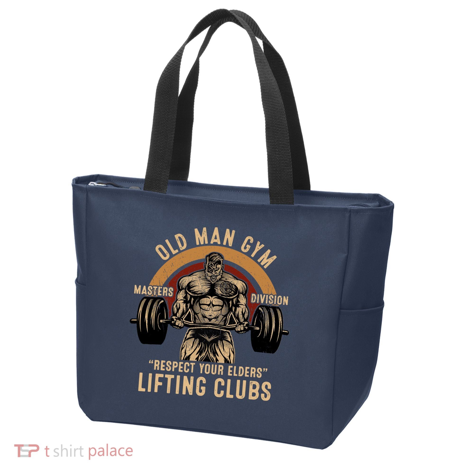 Old Man Gym Respect Your Elders Lifting Clubs Weightlifting Tote Bag
