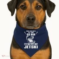 Old Man How To Jetski Cool retro Jet-Ski Jet Skiing USA-Made Doggie Bandana thumb 1