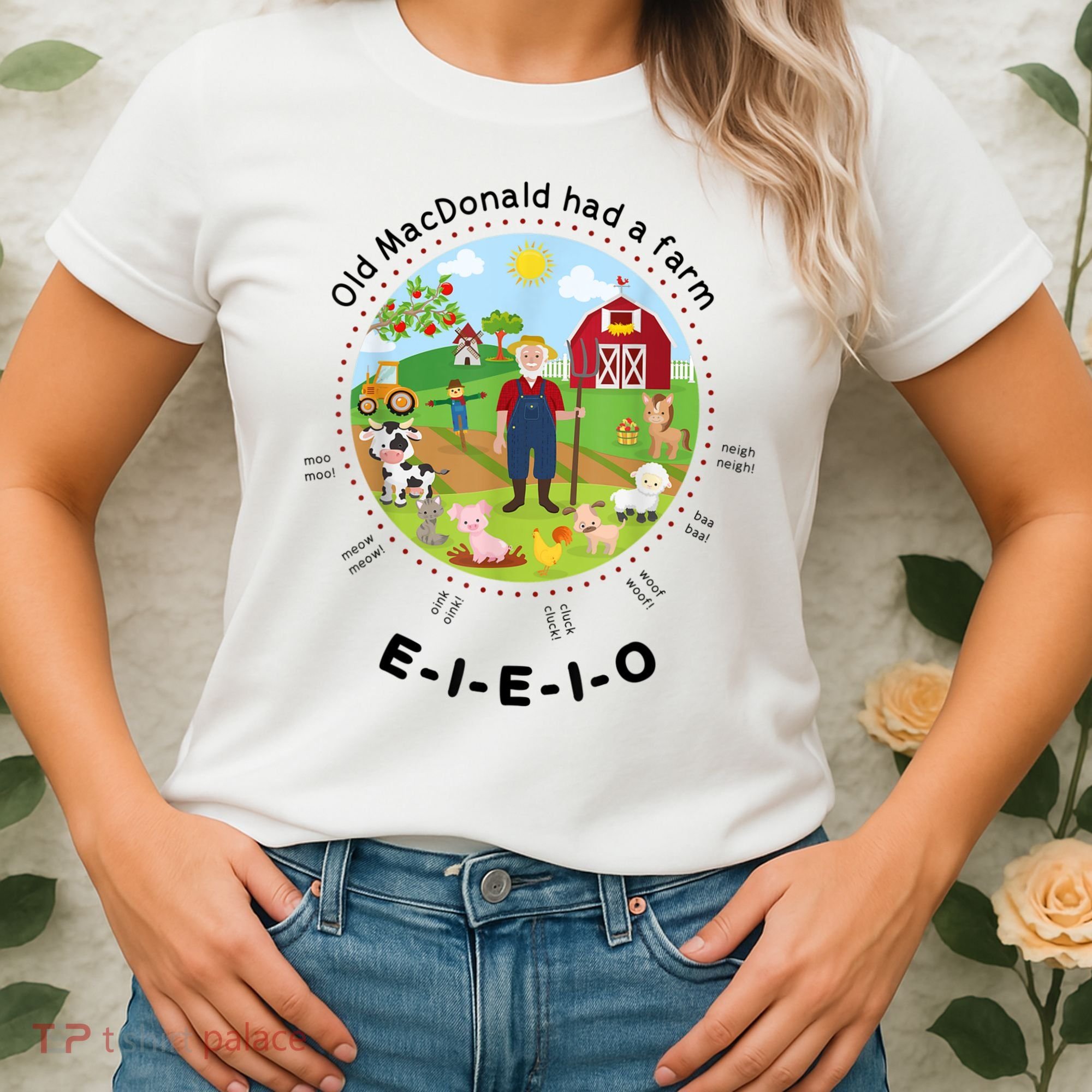 Old MacDonald Had A Farm English Nursery Rhyme Theme Women's T-Shirt