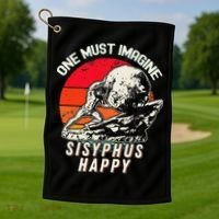 One Must Imagine Sisyphus Happy Cool Sisyphus Meme Golf Towel thumb 1