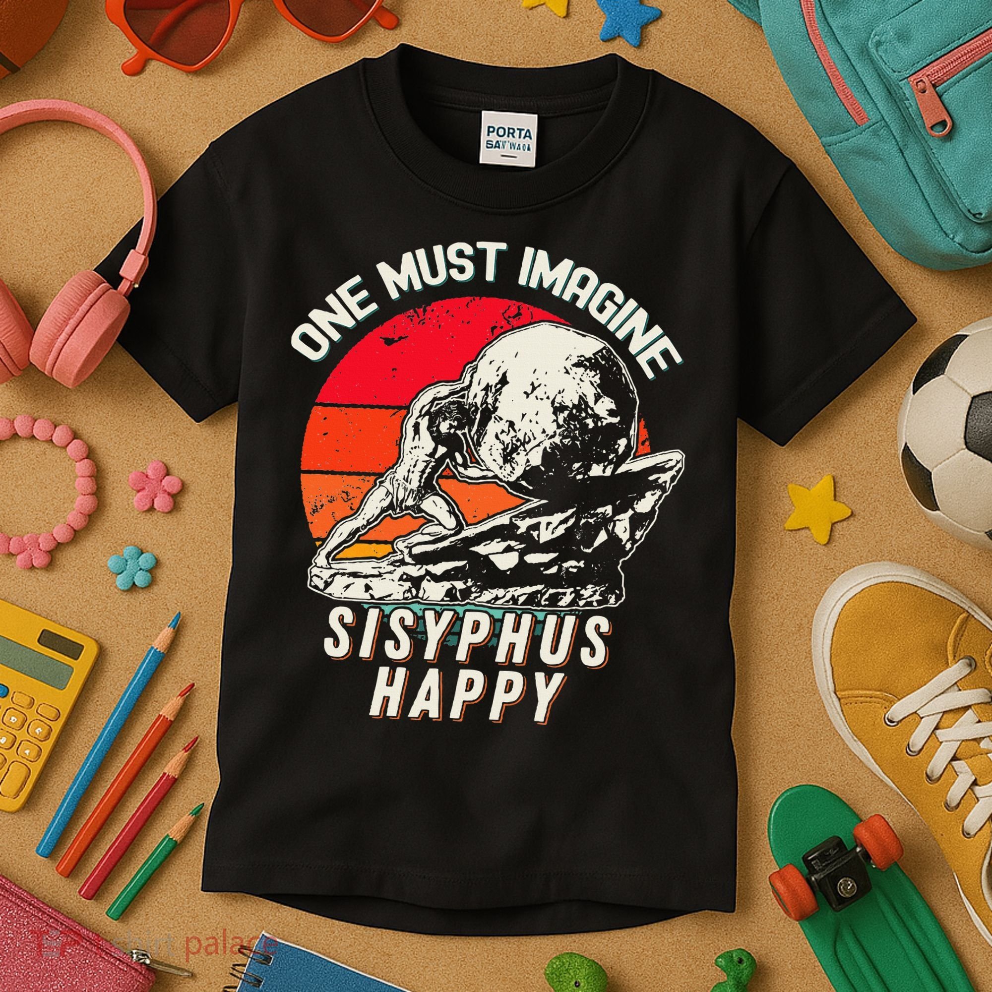 One Must Imagine Sisyphus Happy Cool Sisyphus Meme Kids T-Shirt