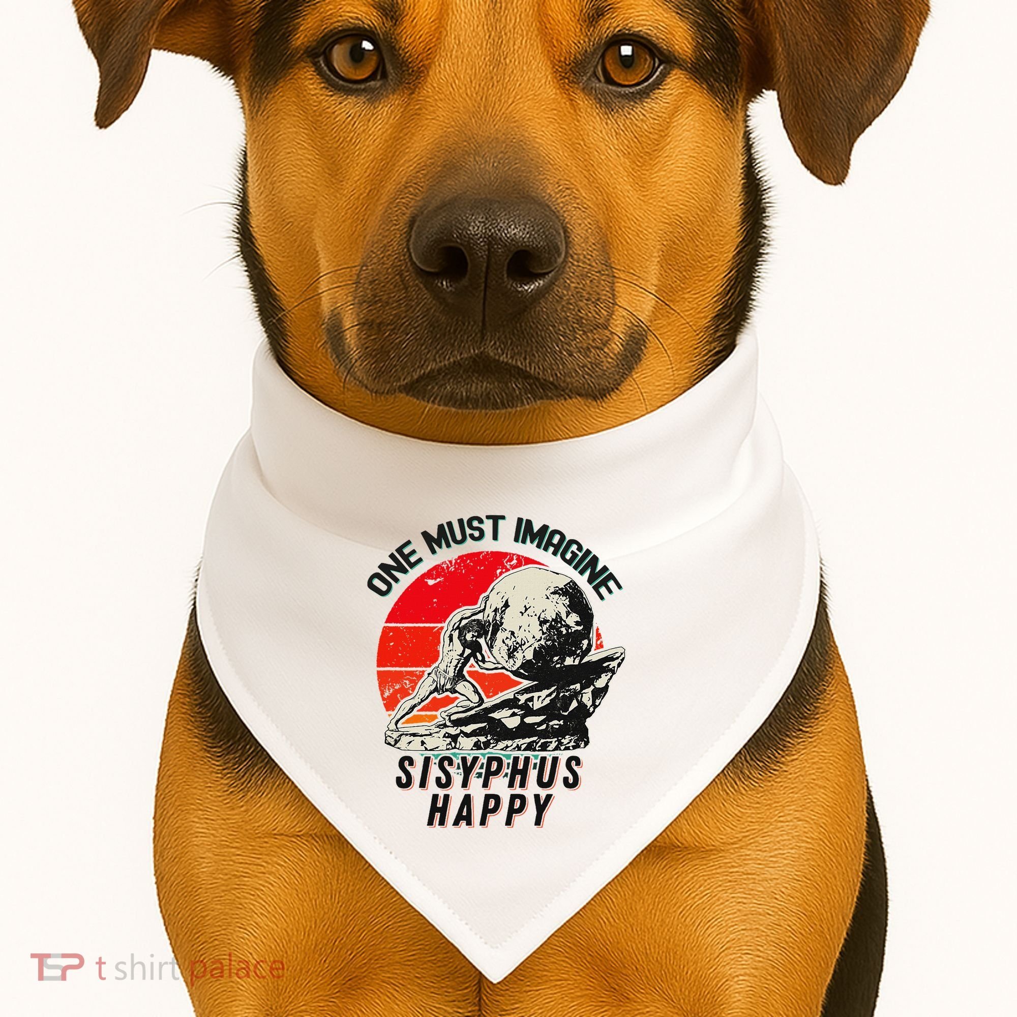 One Must Imagine Sisyphus Happy Cool Sisyphus Meme USA-Made Doggie Bandana