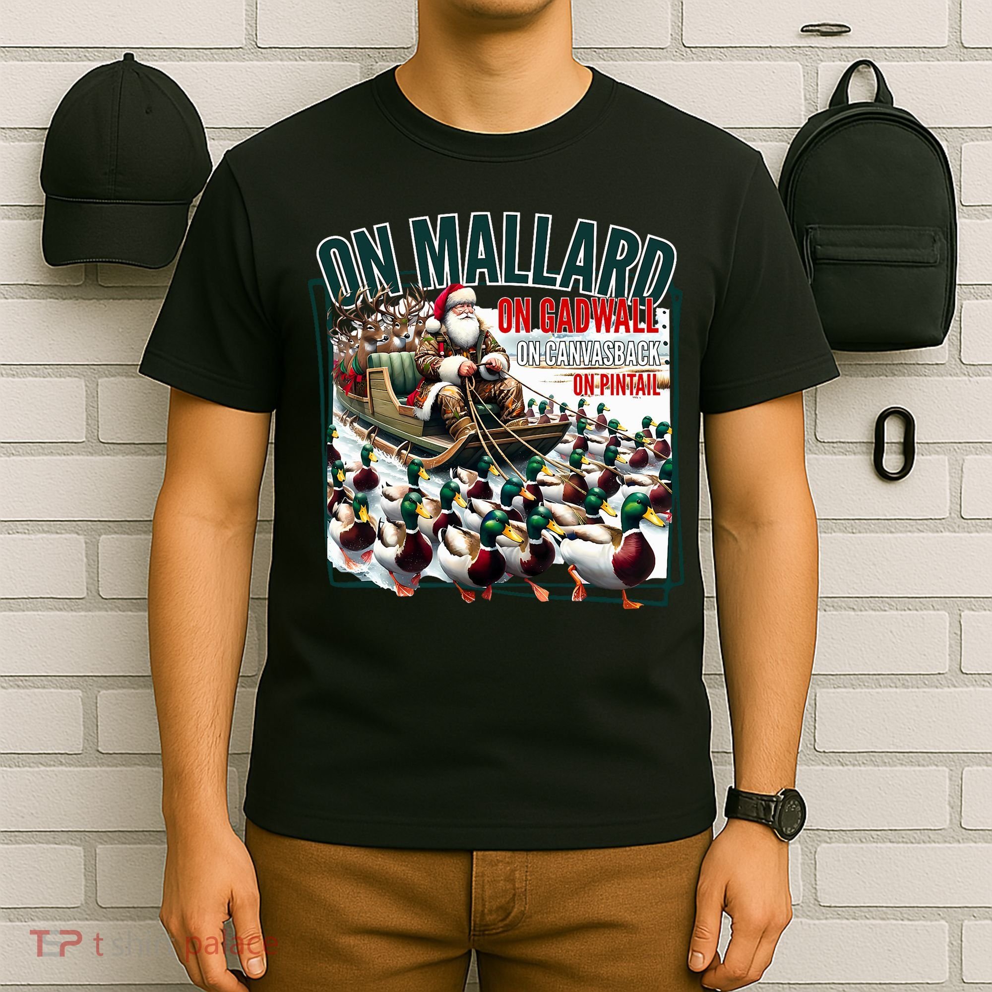 On Mallard On Gadwall Christmas Funny Duck Hunting Santa T-Shirt
