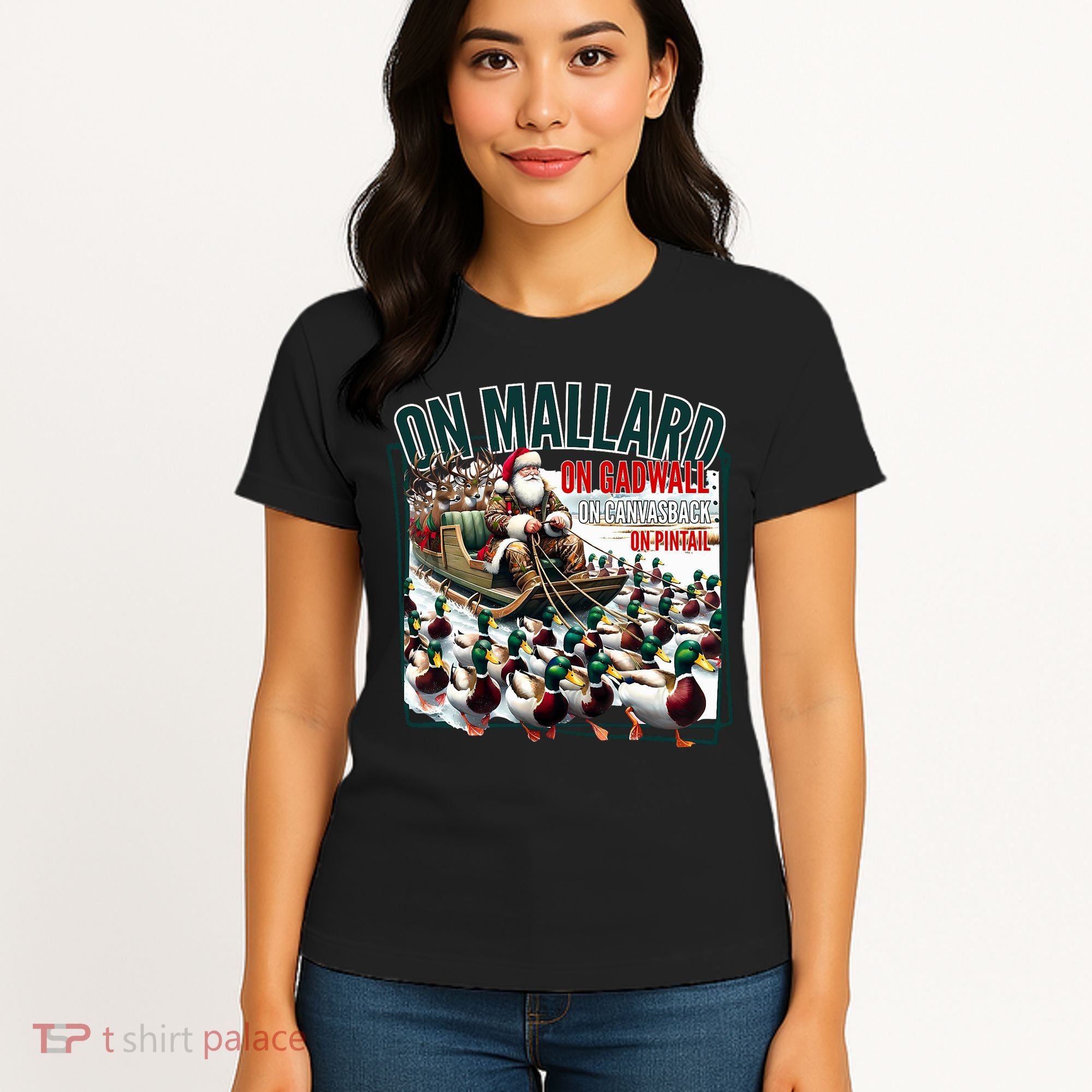 On Mallard On Gadwall Christmas Funny Duck Hunting Santa Women's T-Shirt
