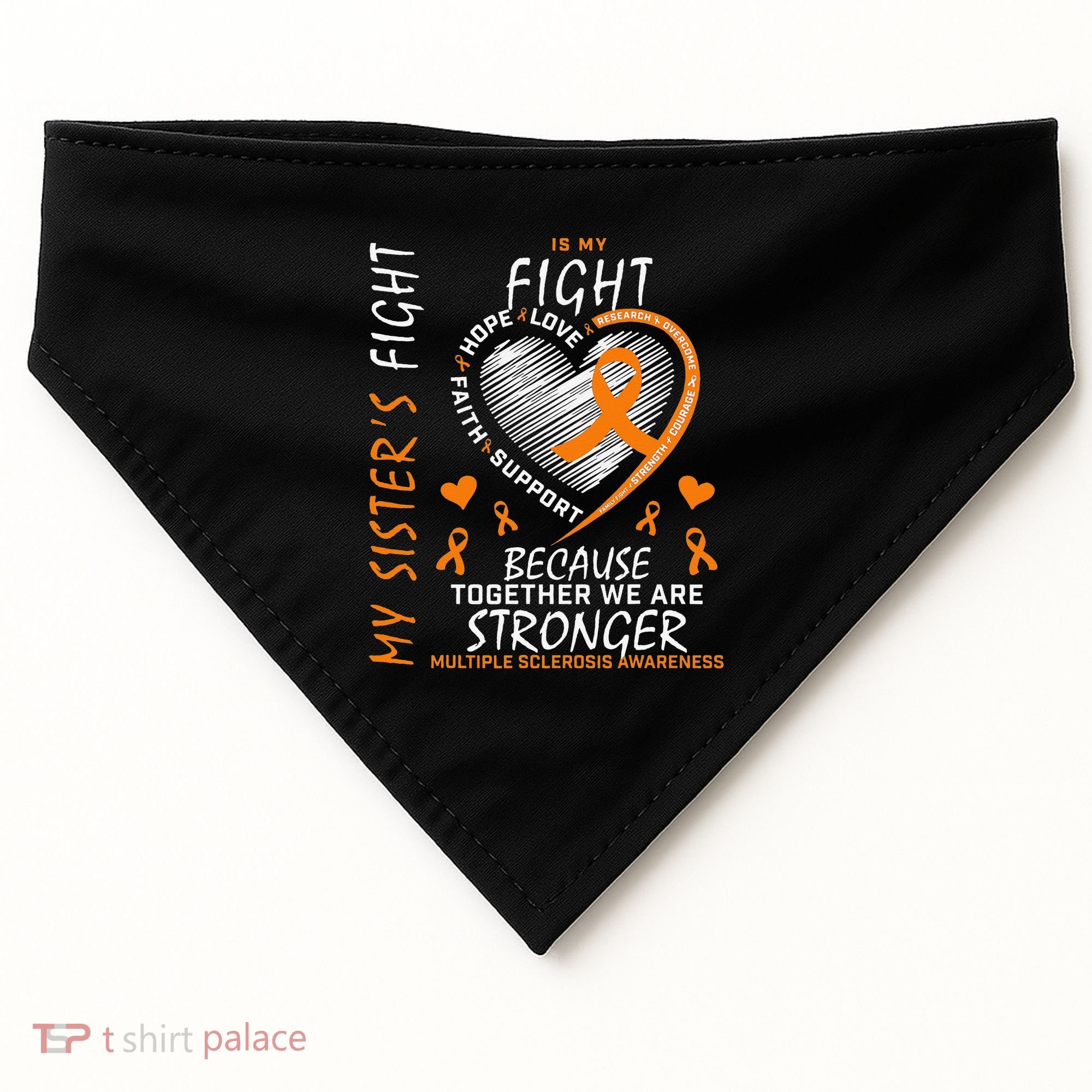 Orange MS Ribbons Heart Sister Multiple Sclerosis Awareness USA-Made Doggie Bandana