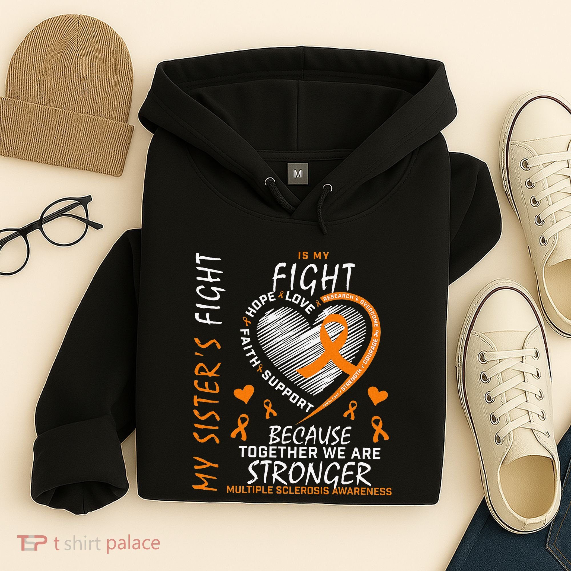 Orange MS Ribbons Heart Sister Multiple Sclerosis Awareness Hoodie